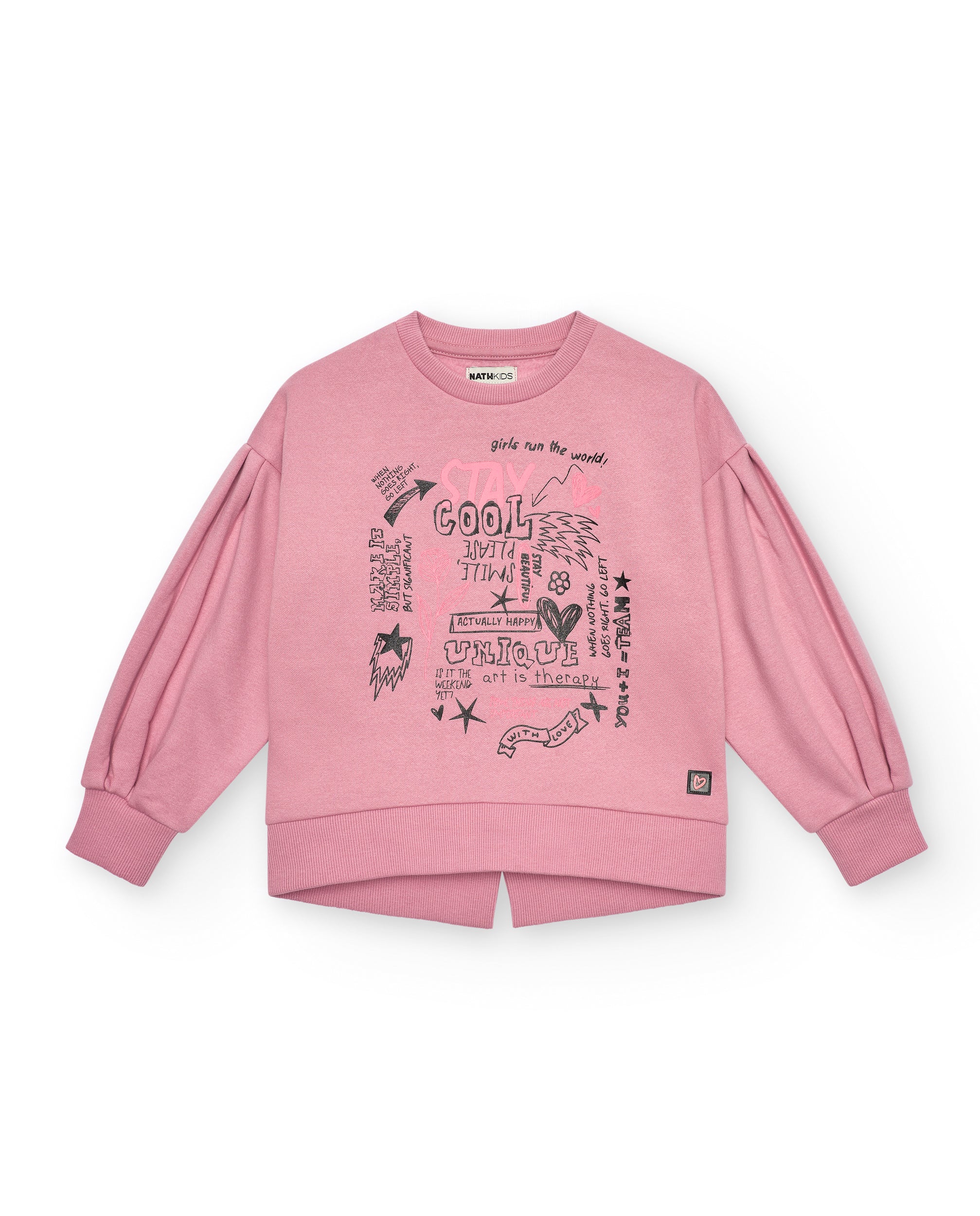 Sudadera rosa con mangas abullonadas y estampado colección
