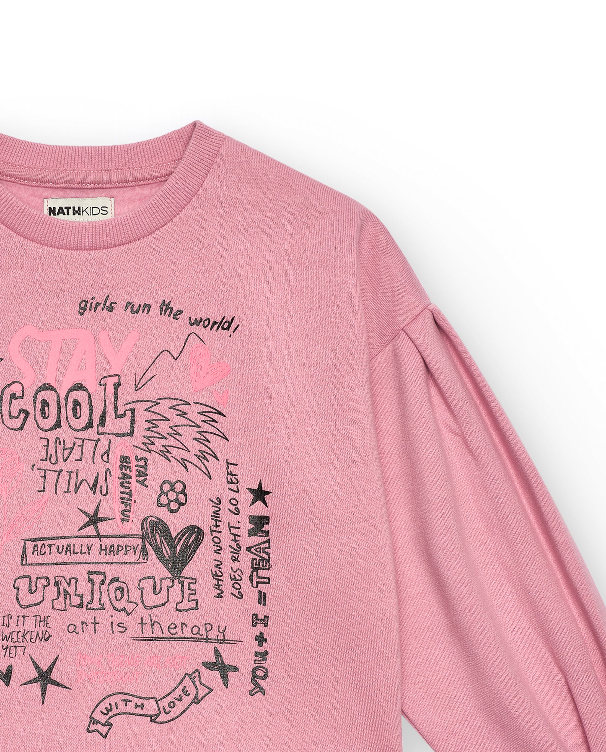 Sudadera rosa con mangas abullonadas y estampado colección
