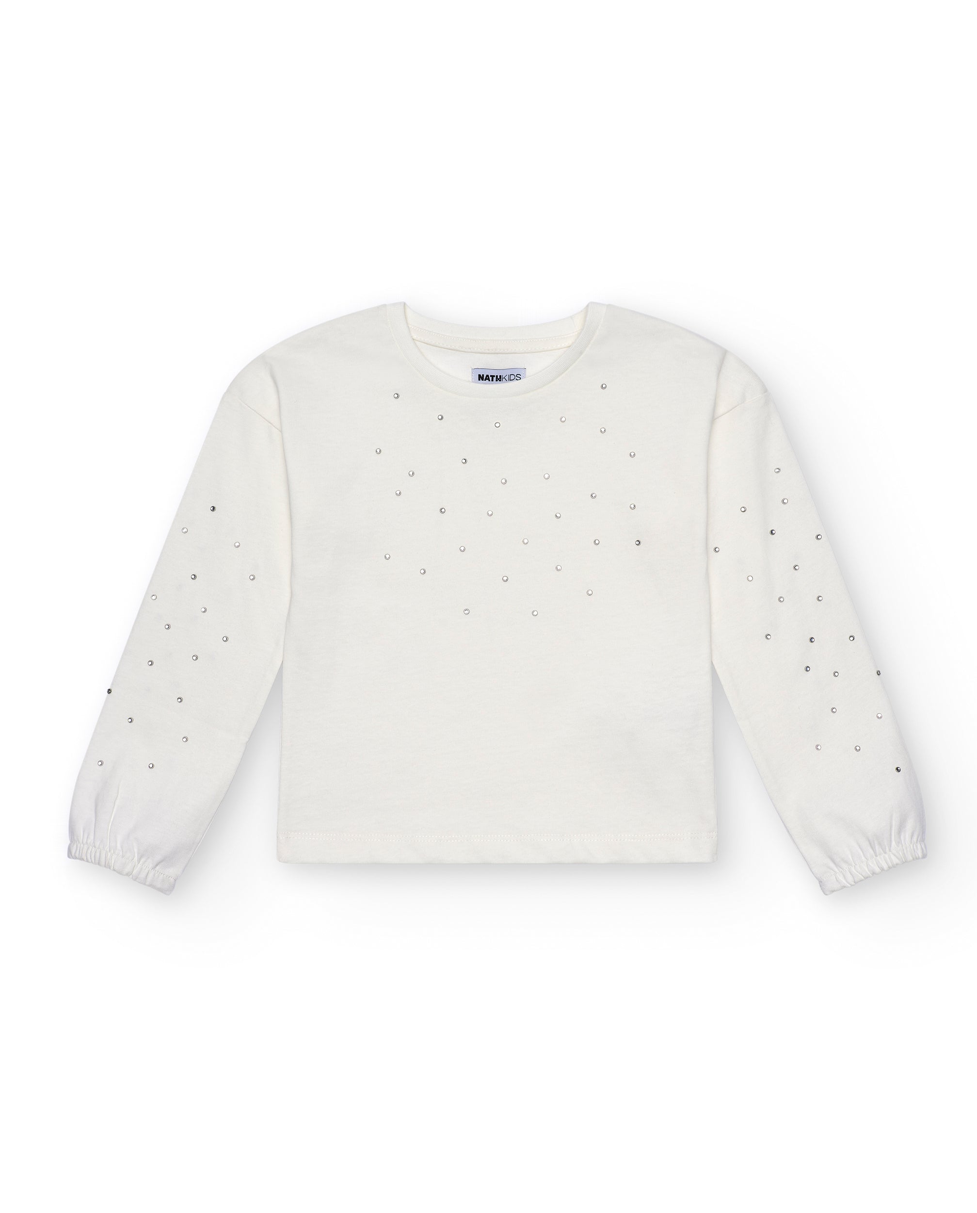 Sudadera de manga larga con apliques metálicos en blanco para