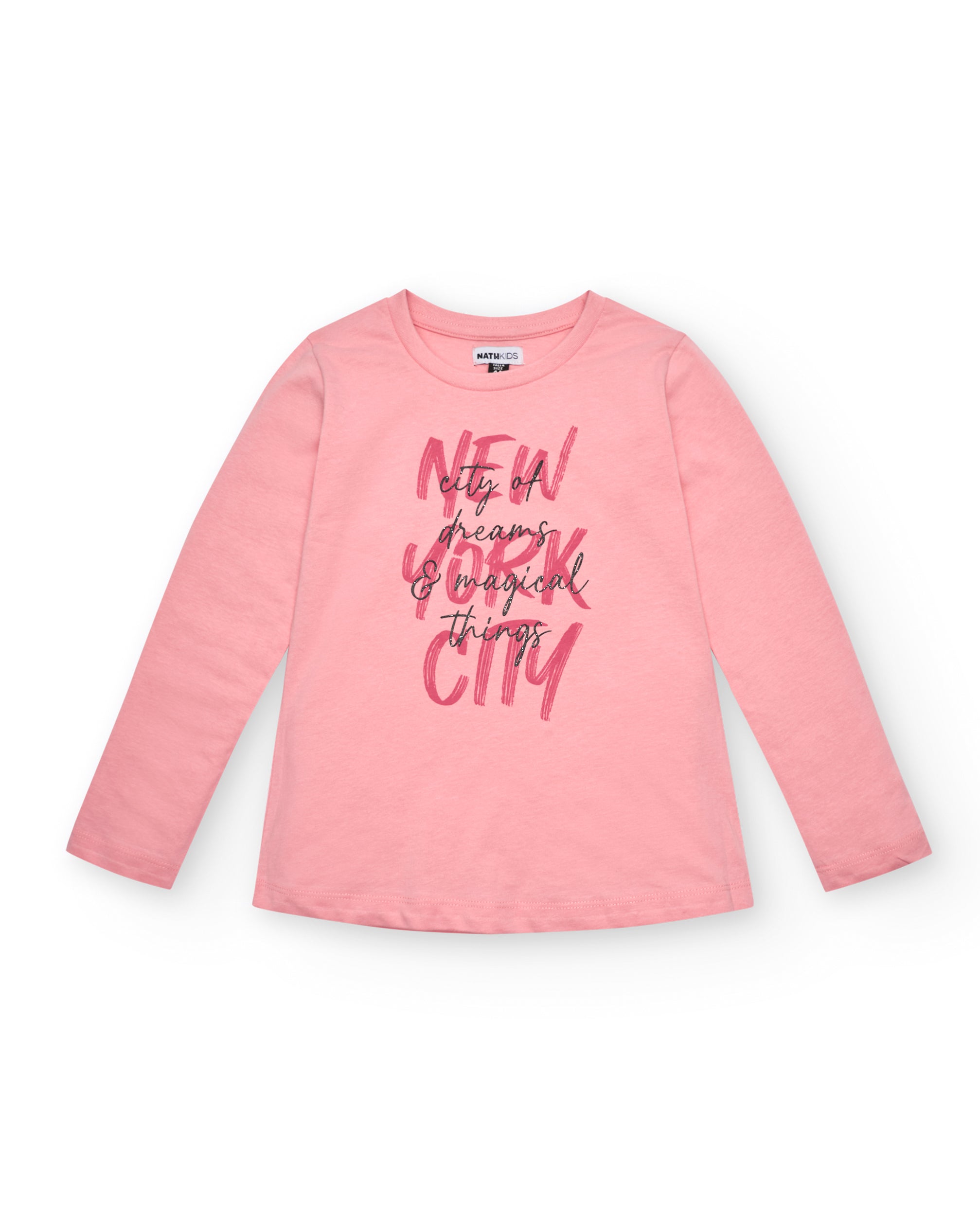 Camiseta de manga larga con estampado "New York City" en rosa