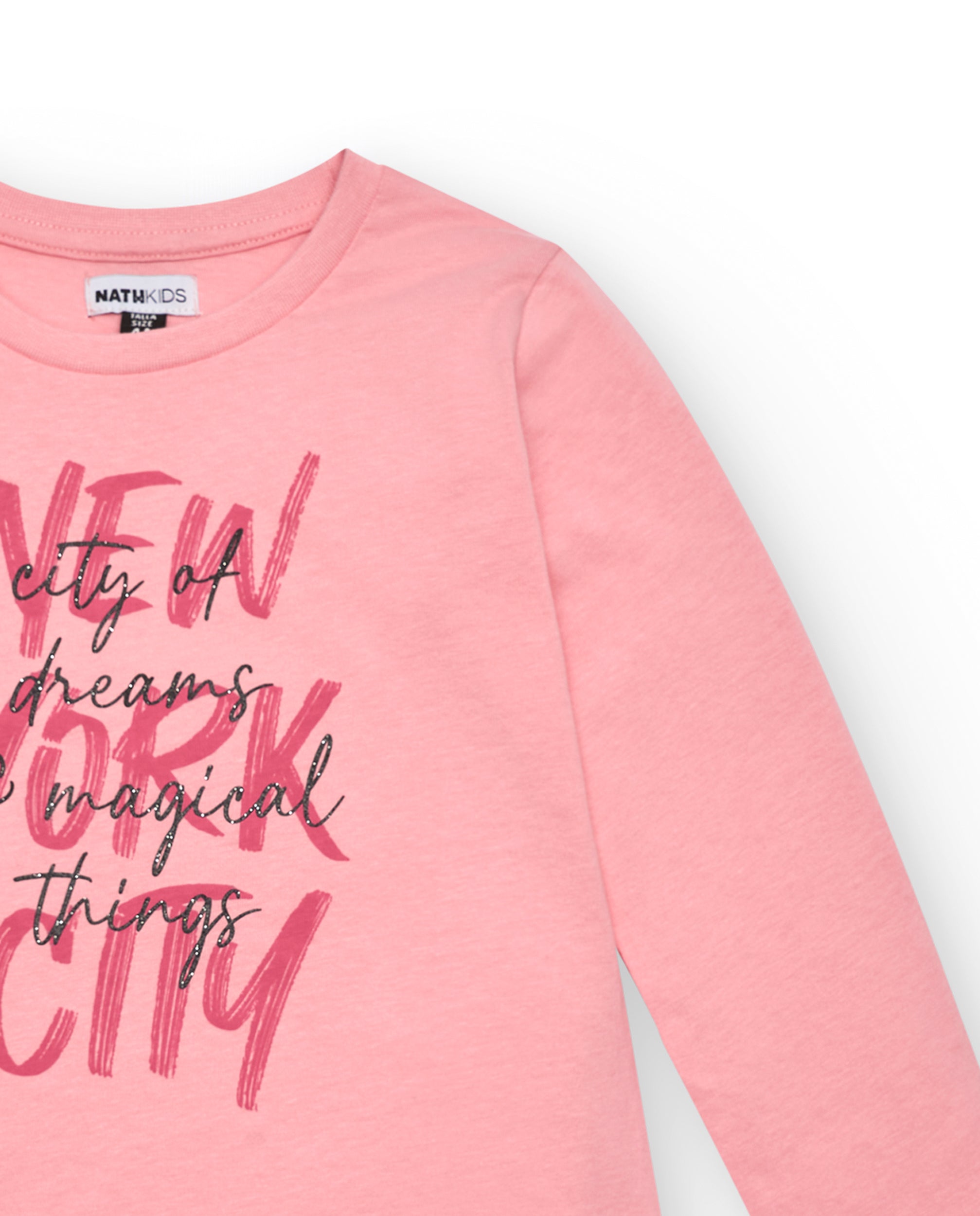 Camiseta de manga larga con estampado "New York City" en rosa