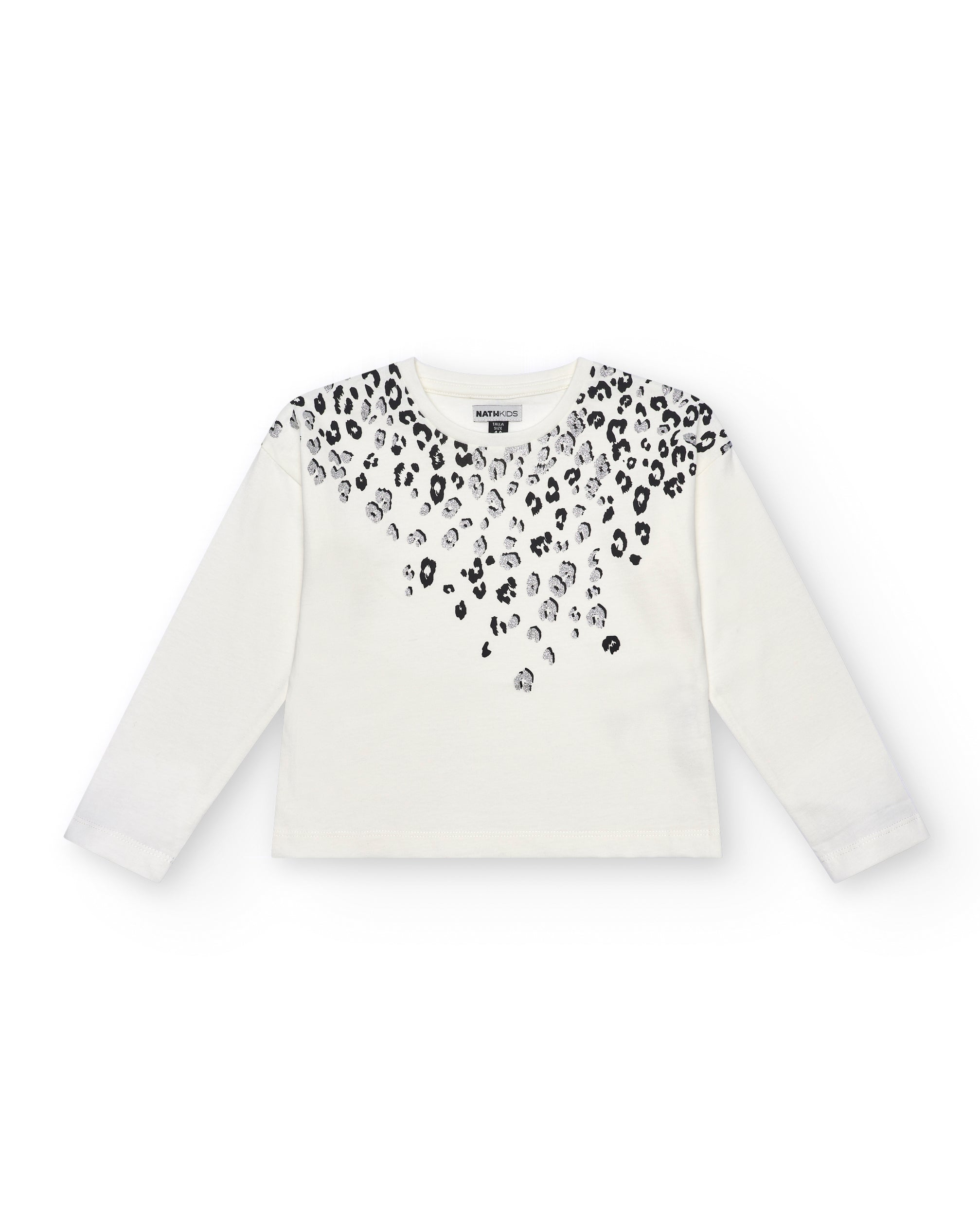 Camiseta manga larga niña en blanco con estampado animal print