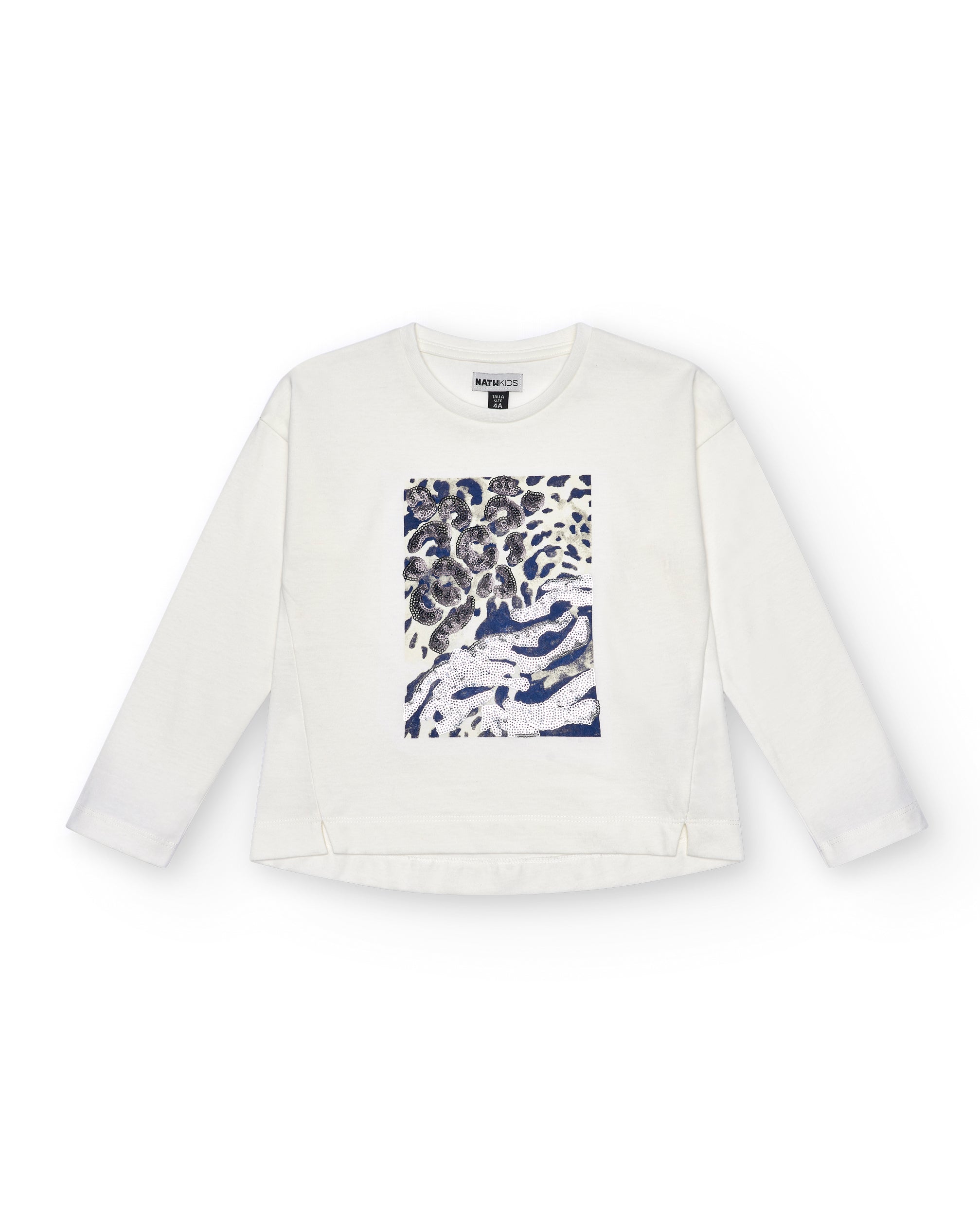 Camiseta manga larga niña en blanco con estampado abstracto y