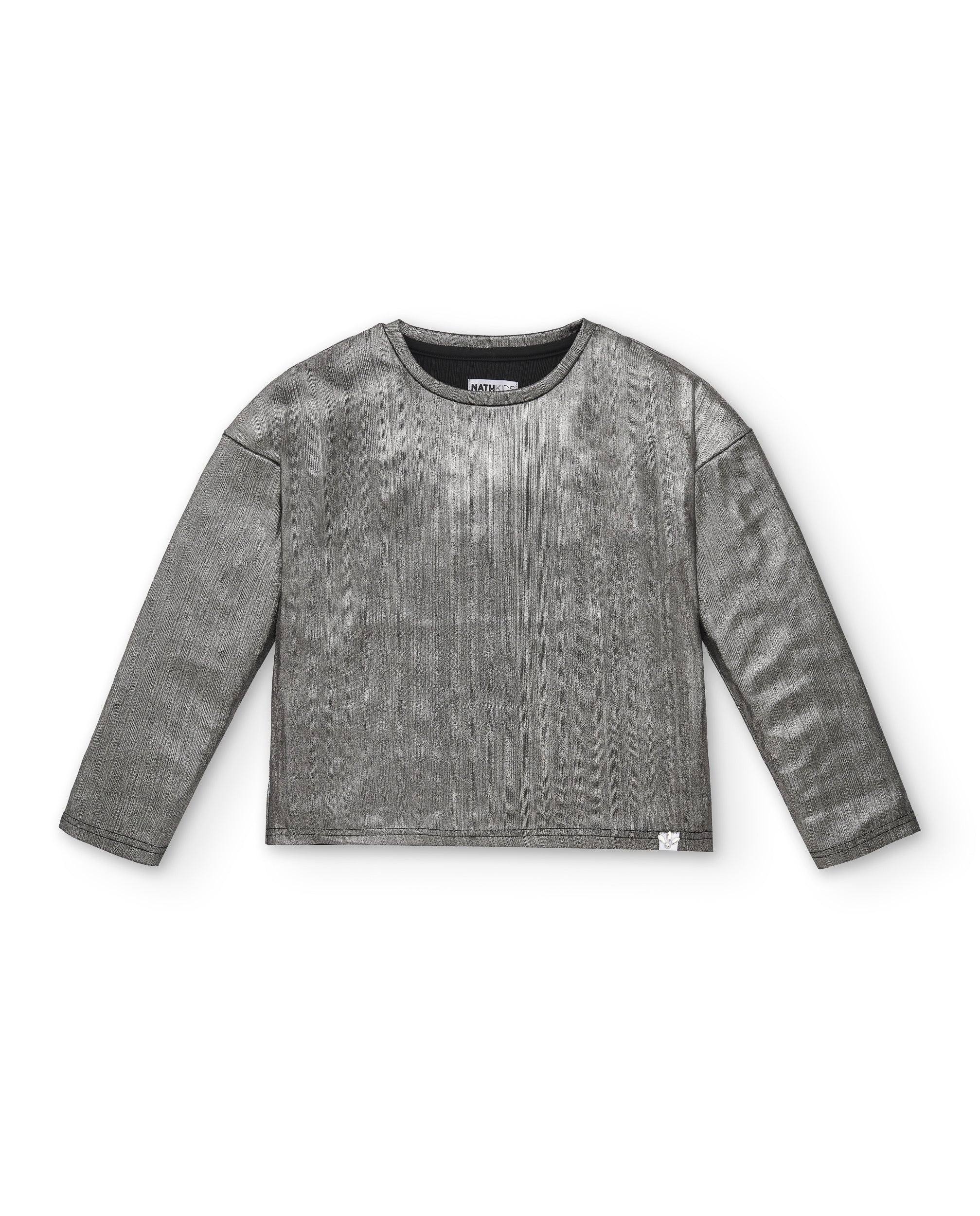 Camiseta manga larga niña en gris metalizado con efecto