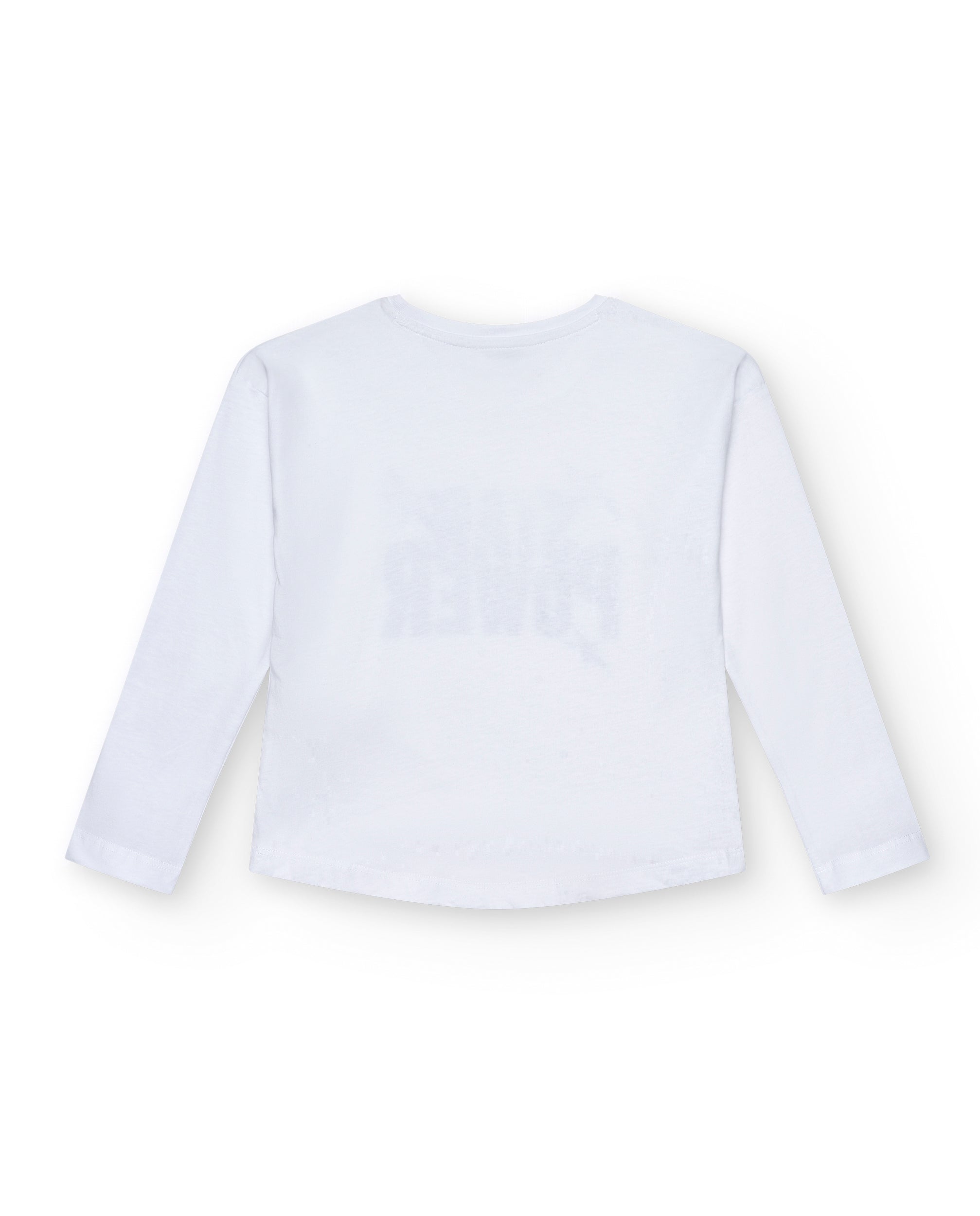 Camiseta blanca con texto "Star Power" en plateado para niña de