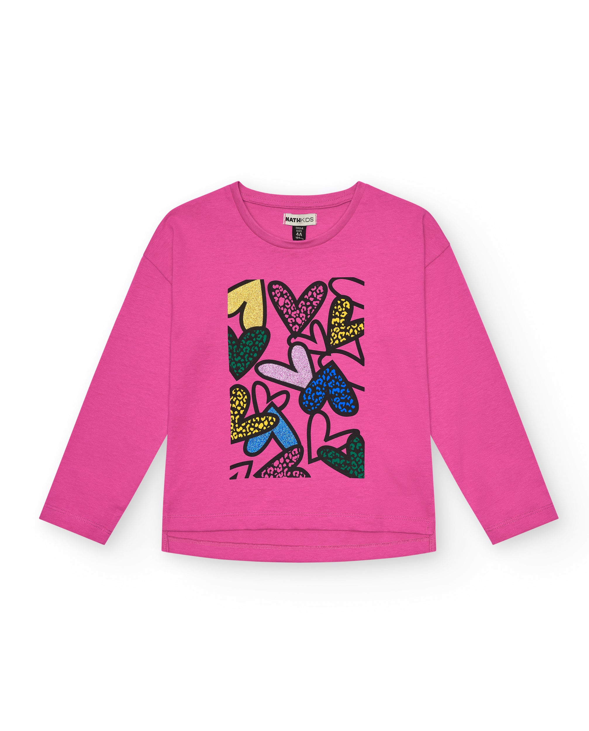 Camiseta rosa con estampado de corazones para niña colección