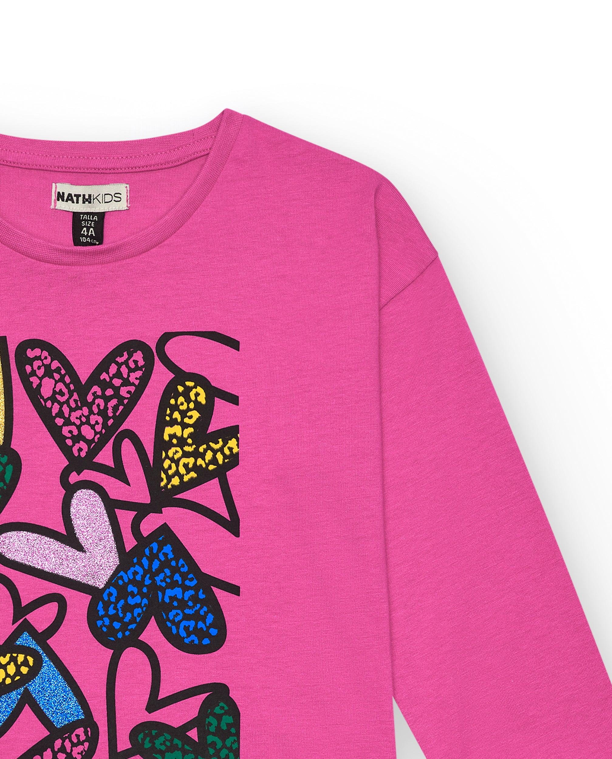 Camiseta rosa con estampado de corazones para niña colección
