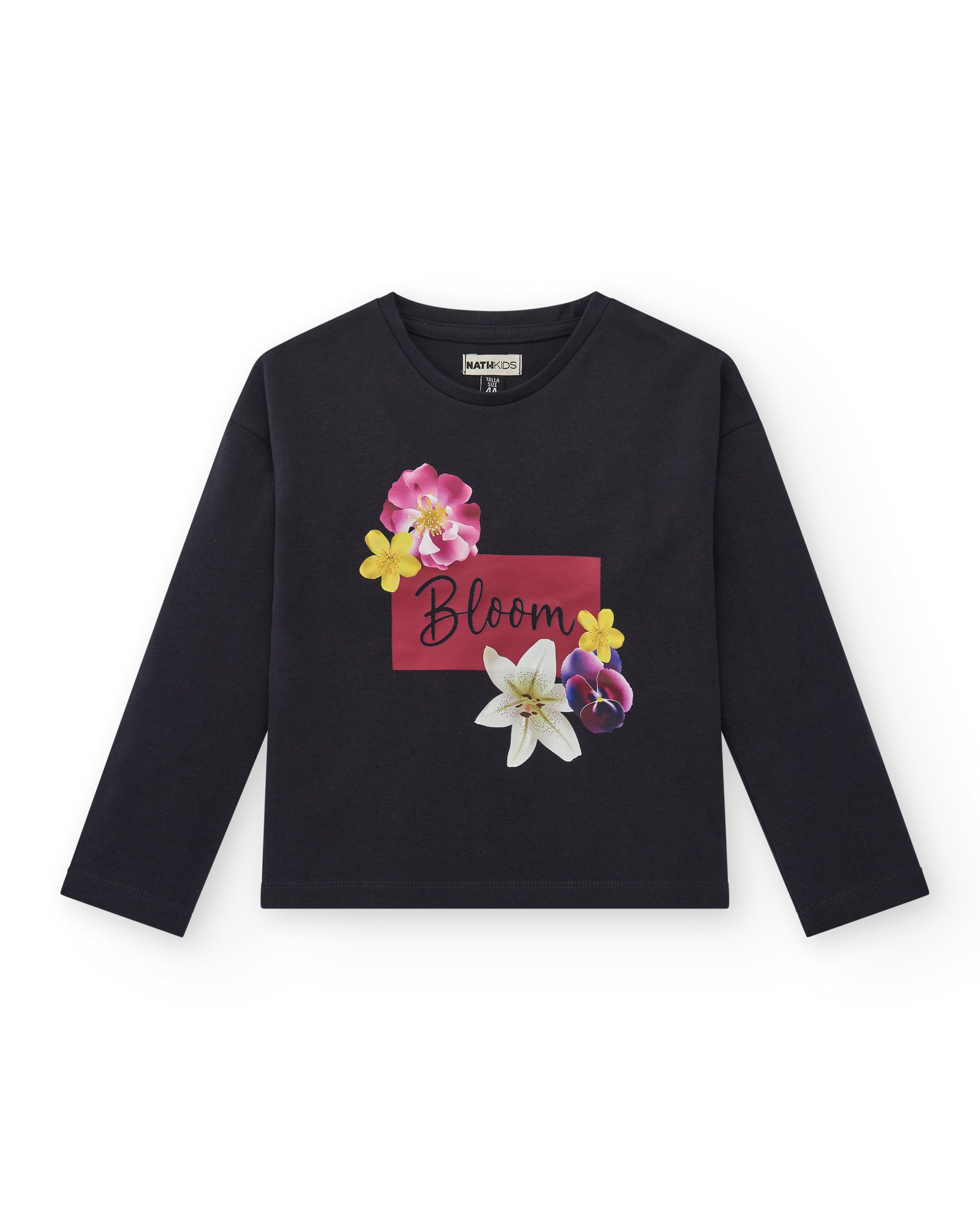 Camiseta de manga larga con estampado floral y mensaje para