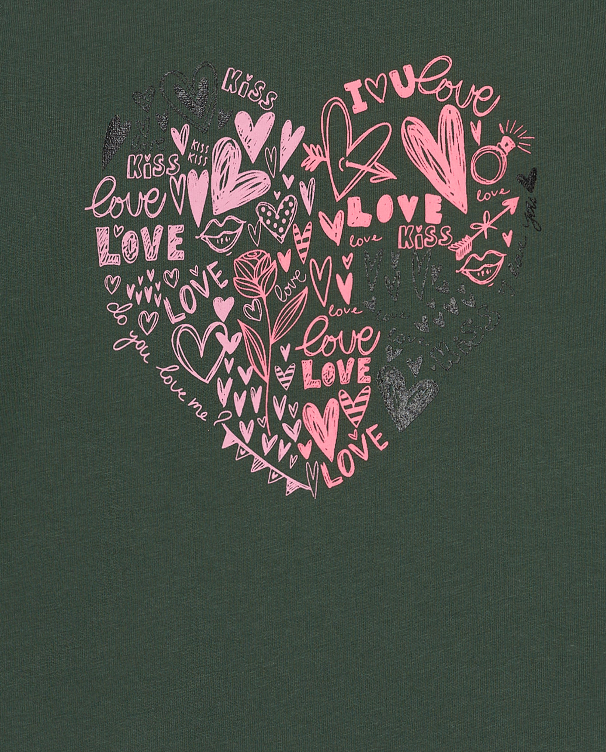 Camiseta verde de manga larga con corazón estampado colección