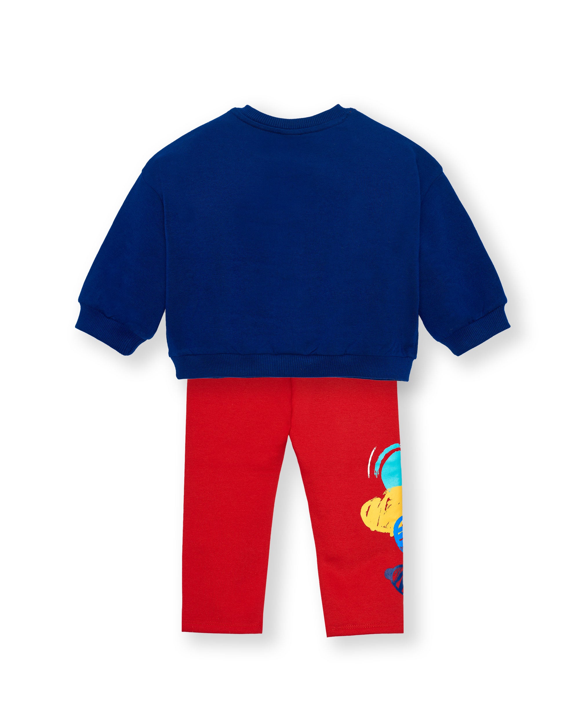 Conjunto sudadera y leggings niña en azul y rojo con estampado