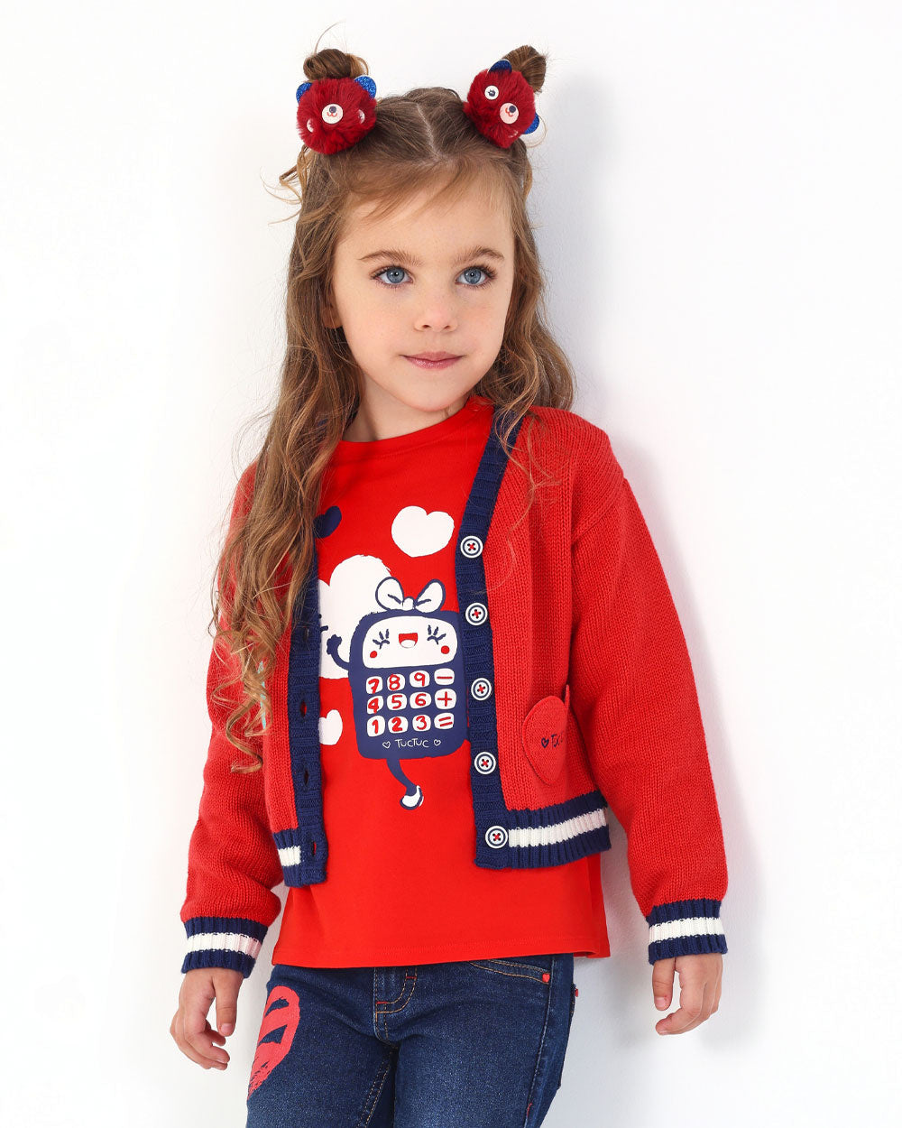 Chaqueta tricot para niña en rojo con detalles bordados colección Big brains