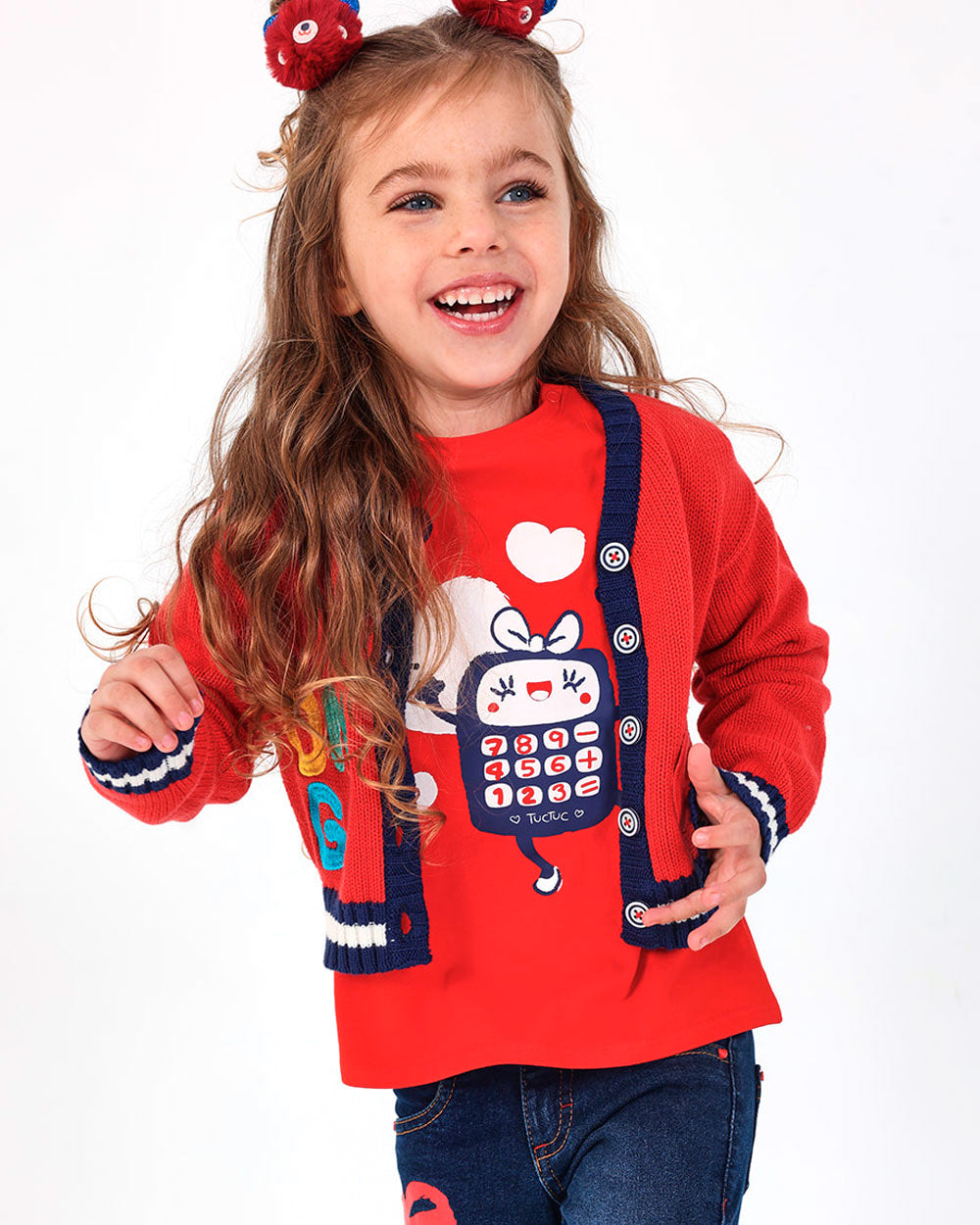 Camiseta de punto para niña en rojo con estampado divertido colección Big brains