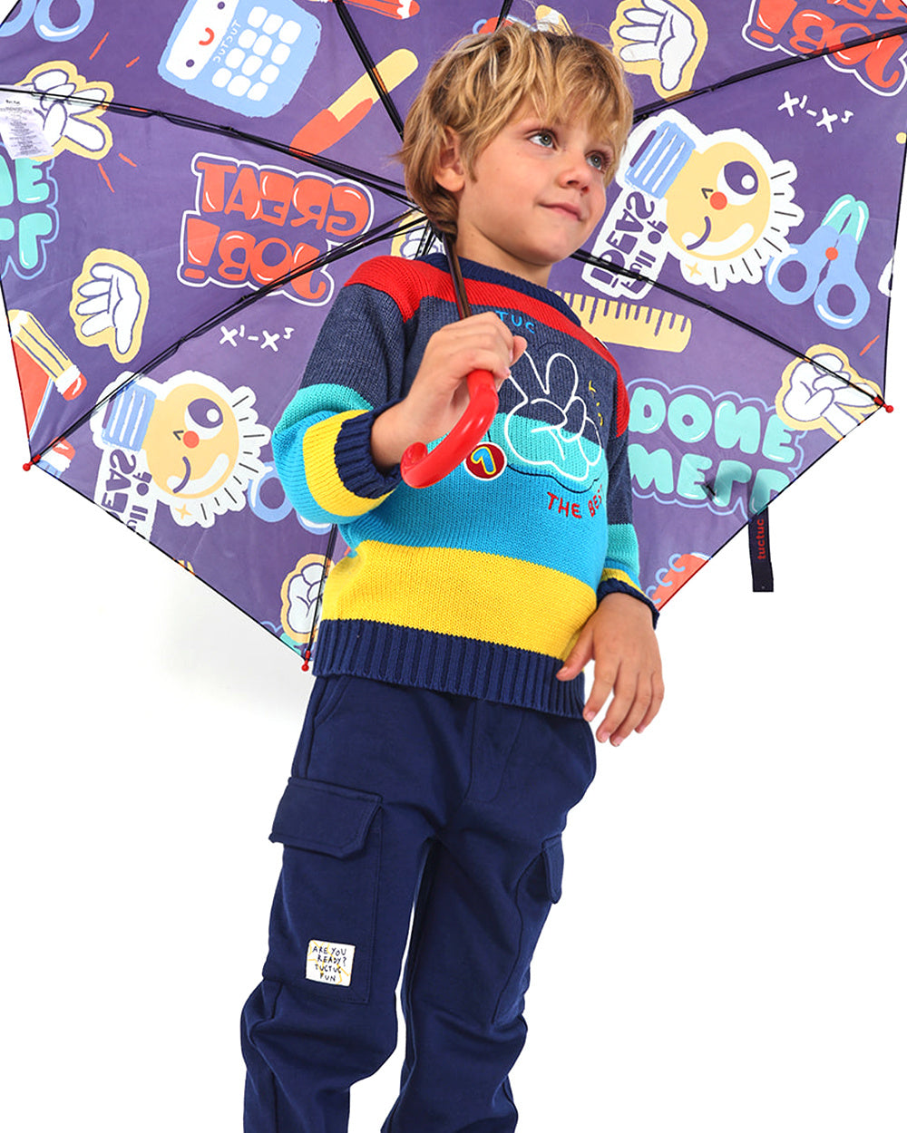 Paraguas niño en azul con estampado escolar colección Big Brains