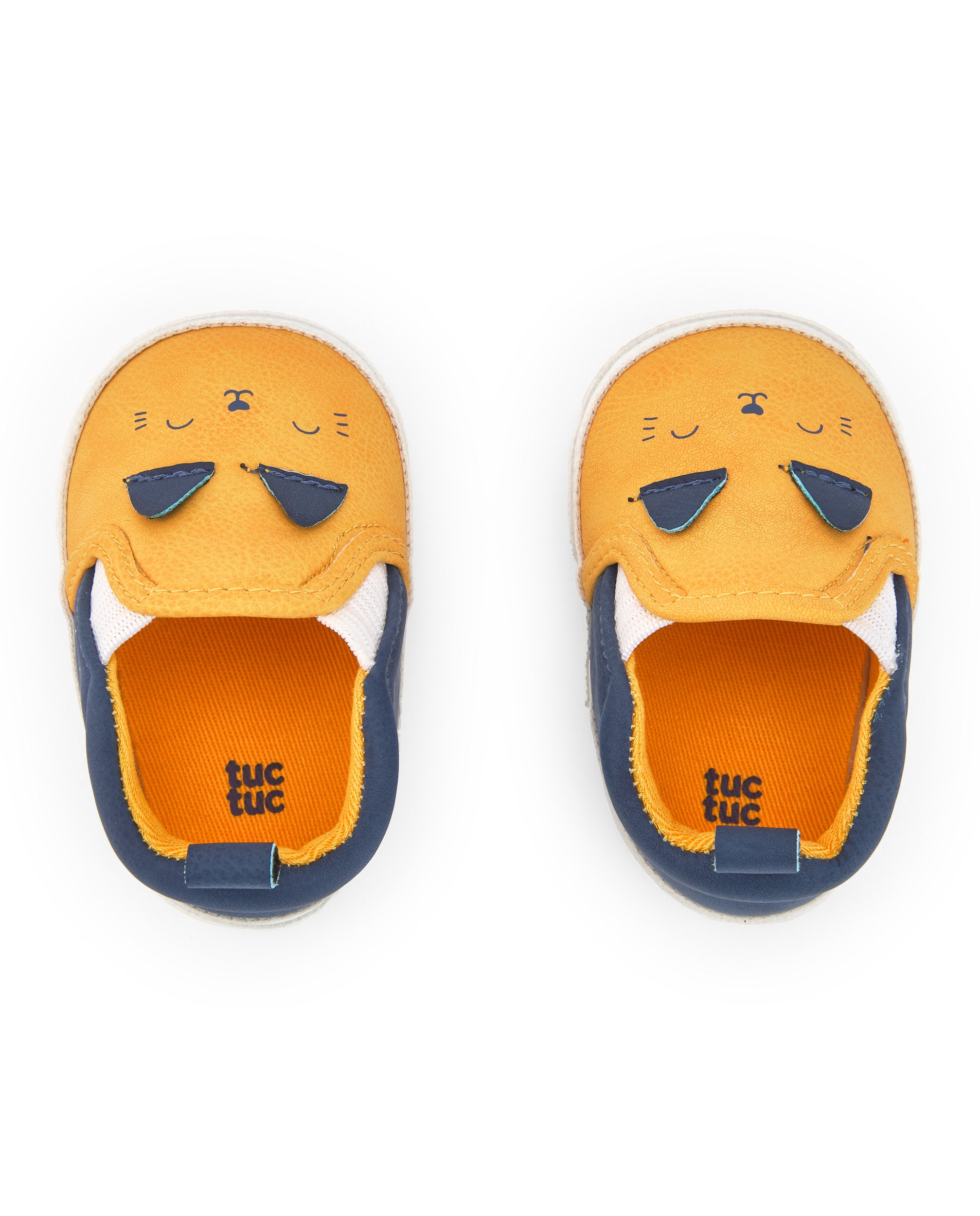 Zapatillas niño en amarillo y azul con diseño de gatito