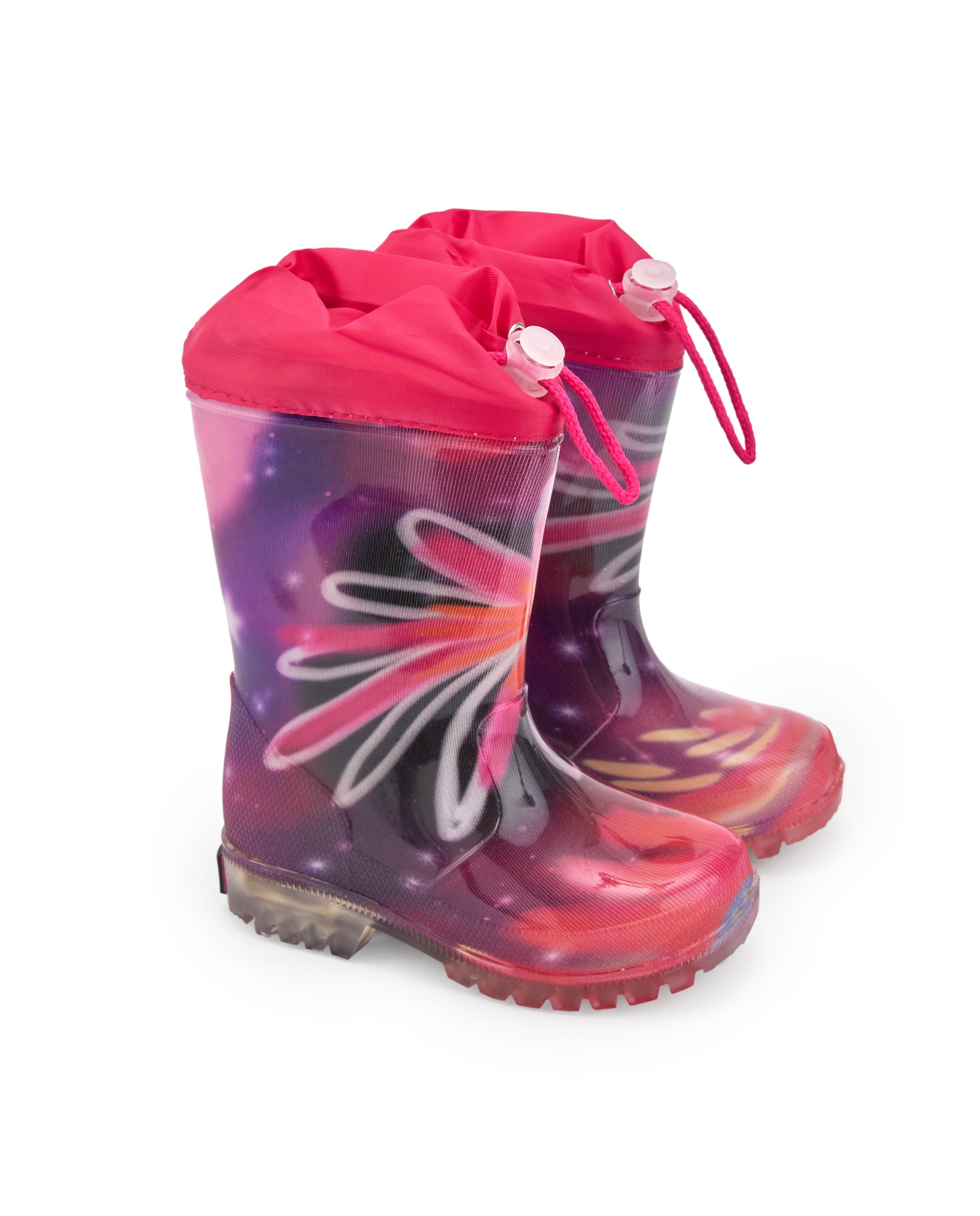 Botas de lluvia niña en fucsia con luces y diseño galáctico