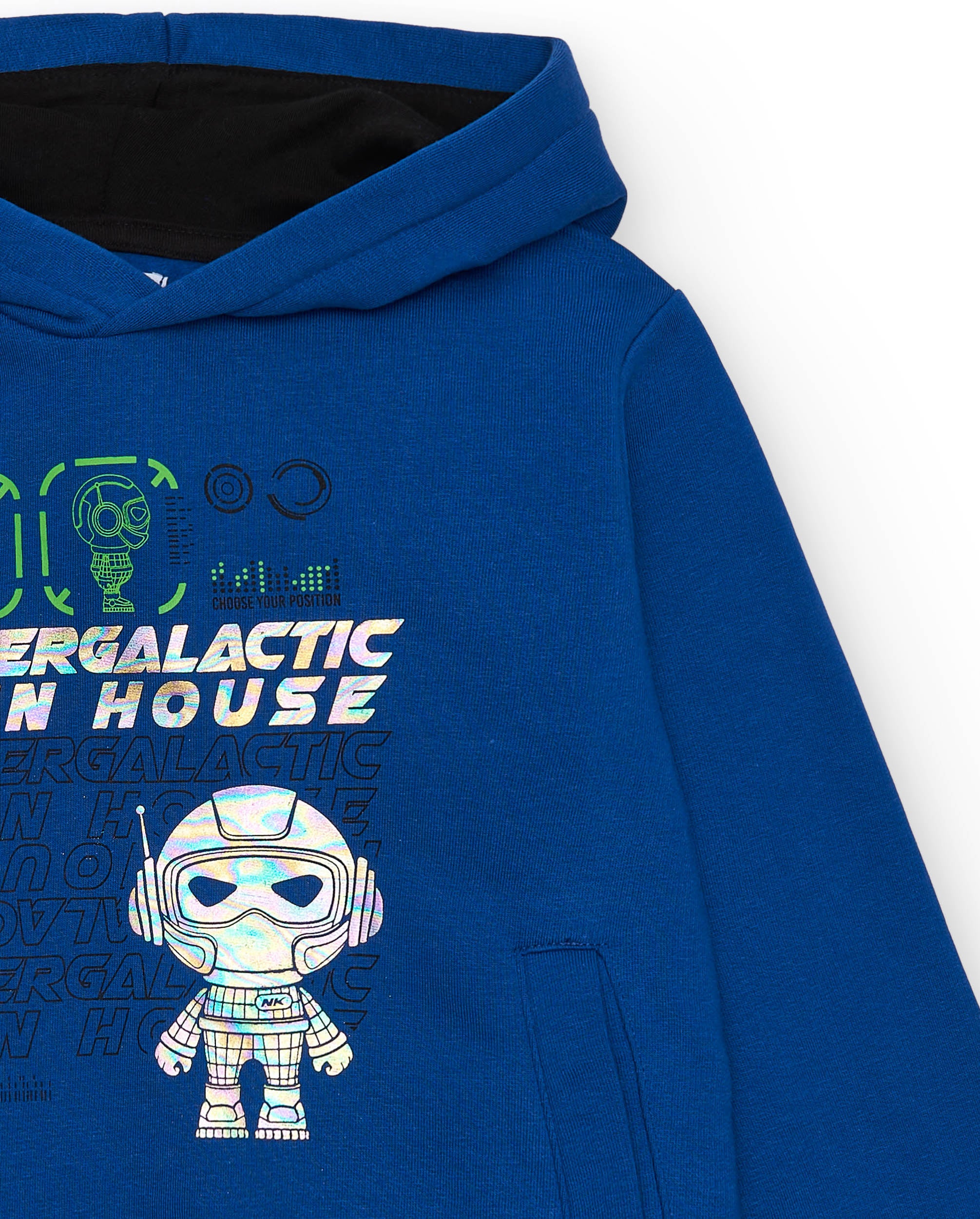 Sudadera niño en azul con capucha y diseño espacial colección