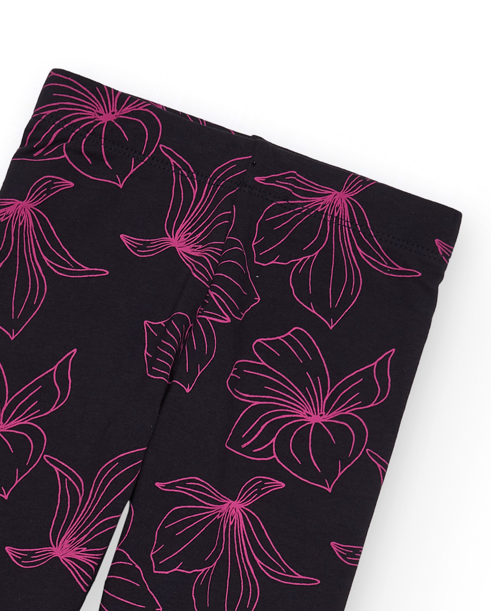 Leggings niña en negro con estampado floral rosa colección