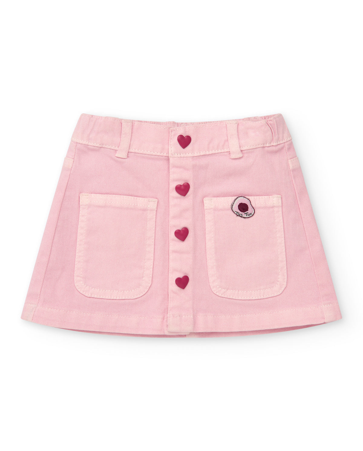 Falda plana niña en rosa con botones decorativos de corazones