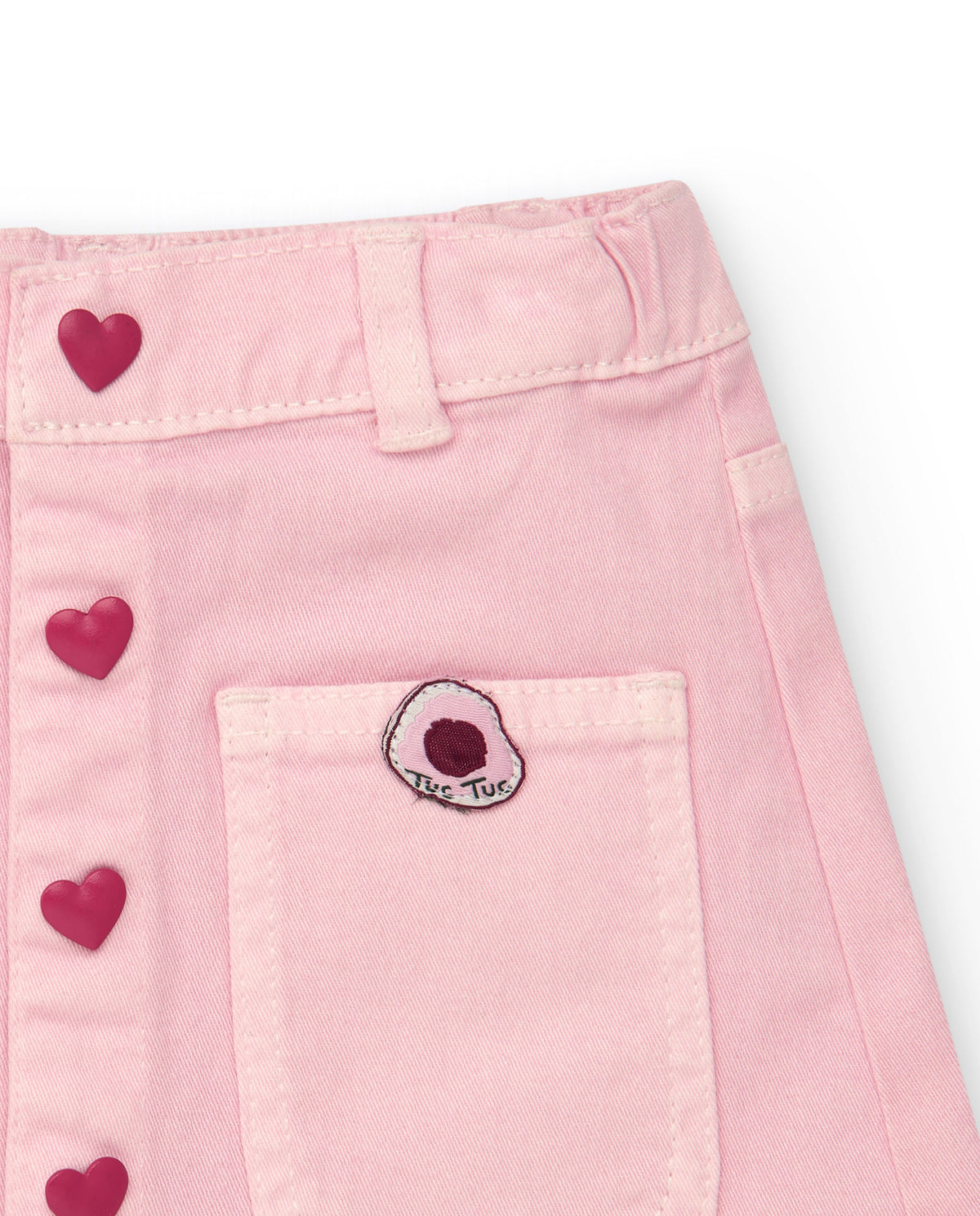 Falda plana niña en rosa con botones decorativos de corazones