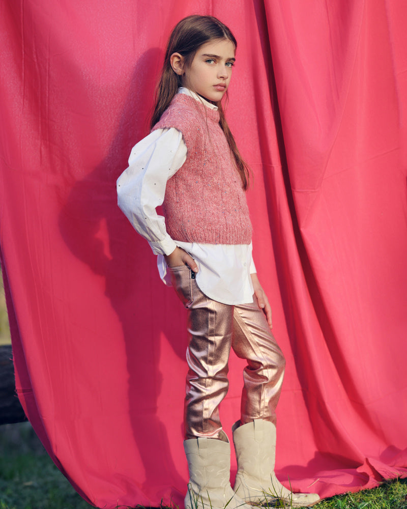 Pantalones metalizados en rosa para niña colección Galactic