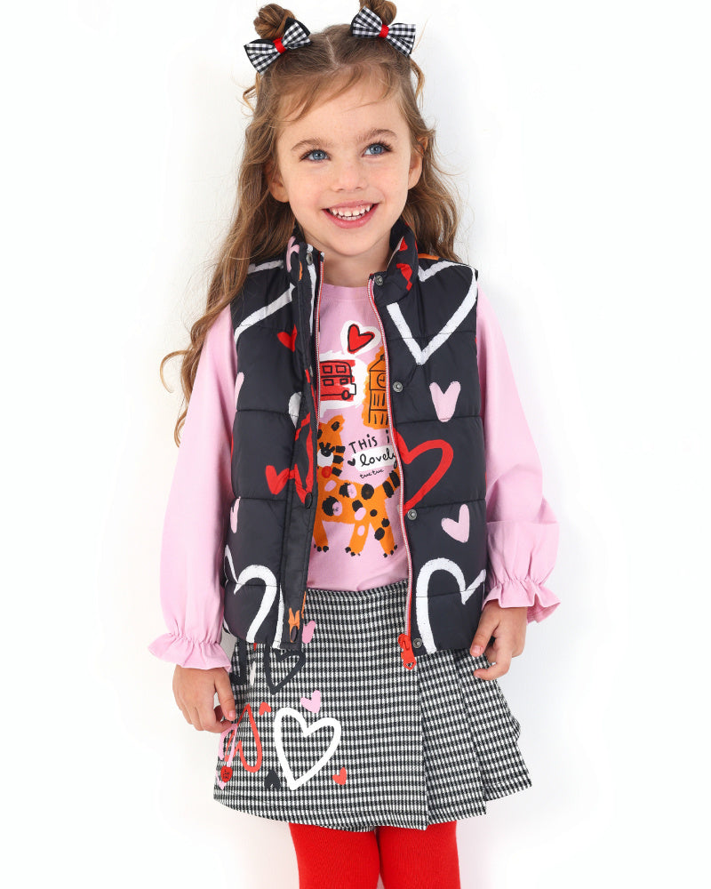 Falda pantalón de cuadros vichy con estampado de corazones para