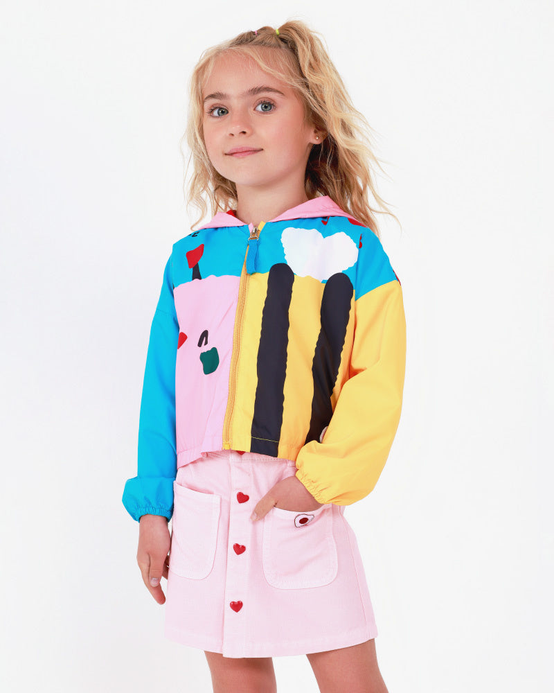 Falda plana niña en rosa con botones decorativos de corazones