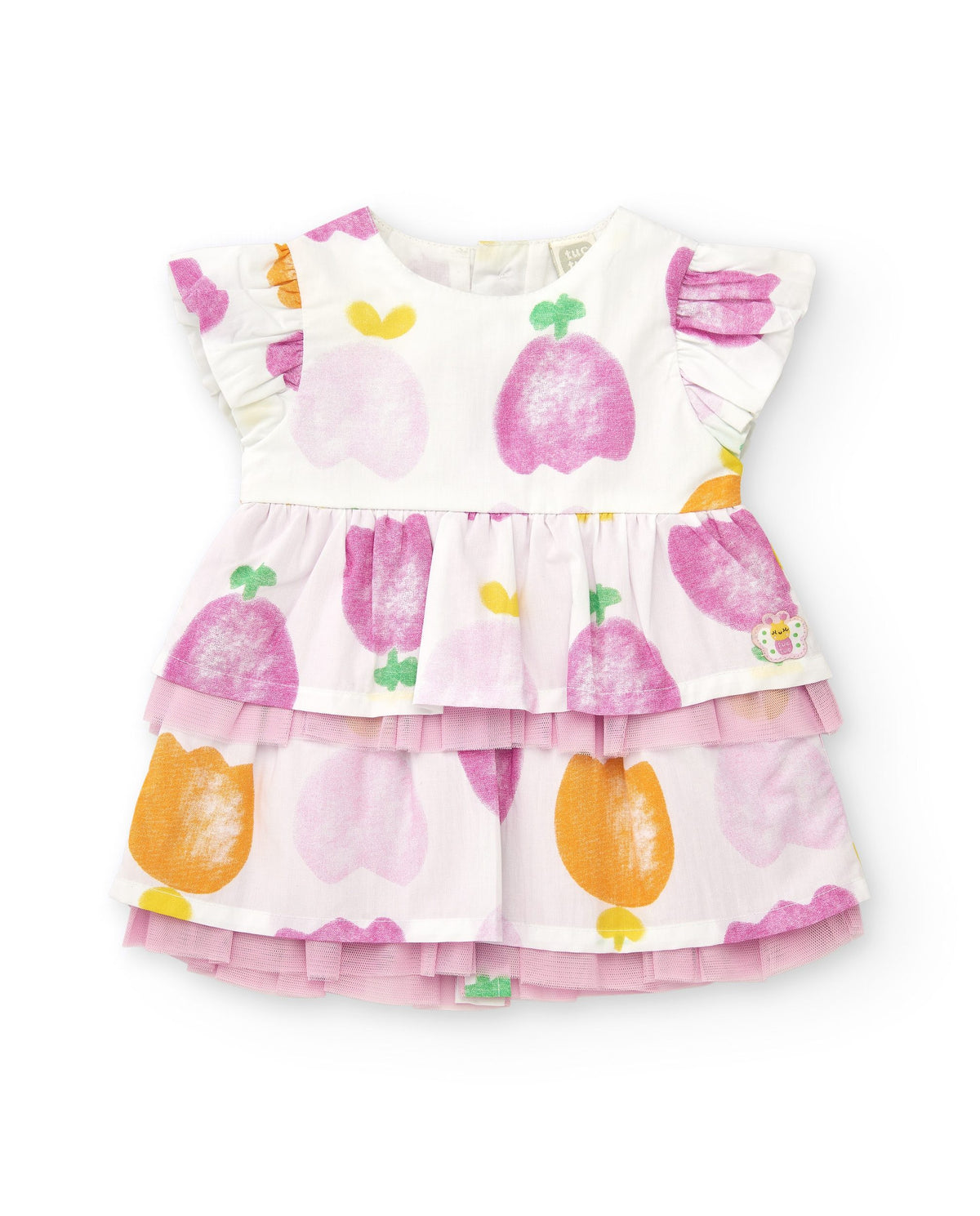 Conjunto de plana para niña con vestido blanco estampado de