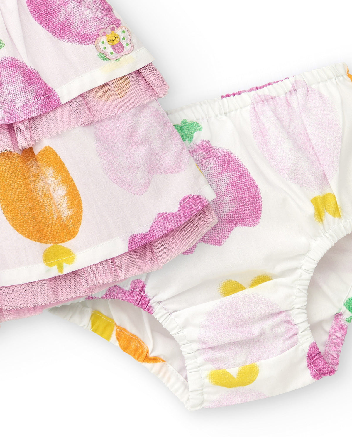 Conjunto de plana para niña con vestido blanco estampado de
