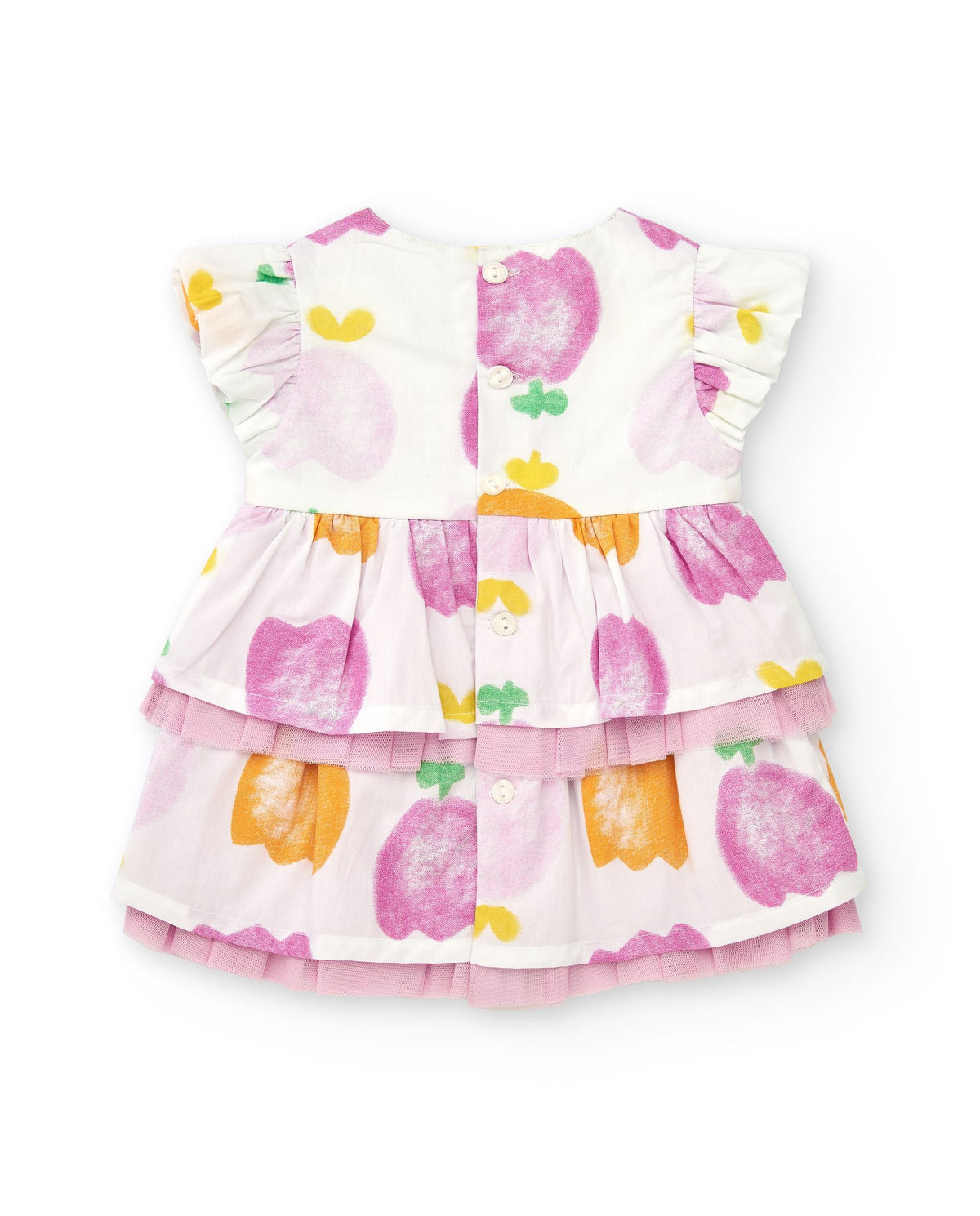 Conjunto de plana para niña con vestido blanco estampado de