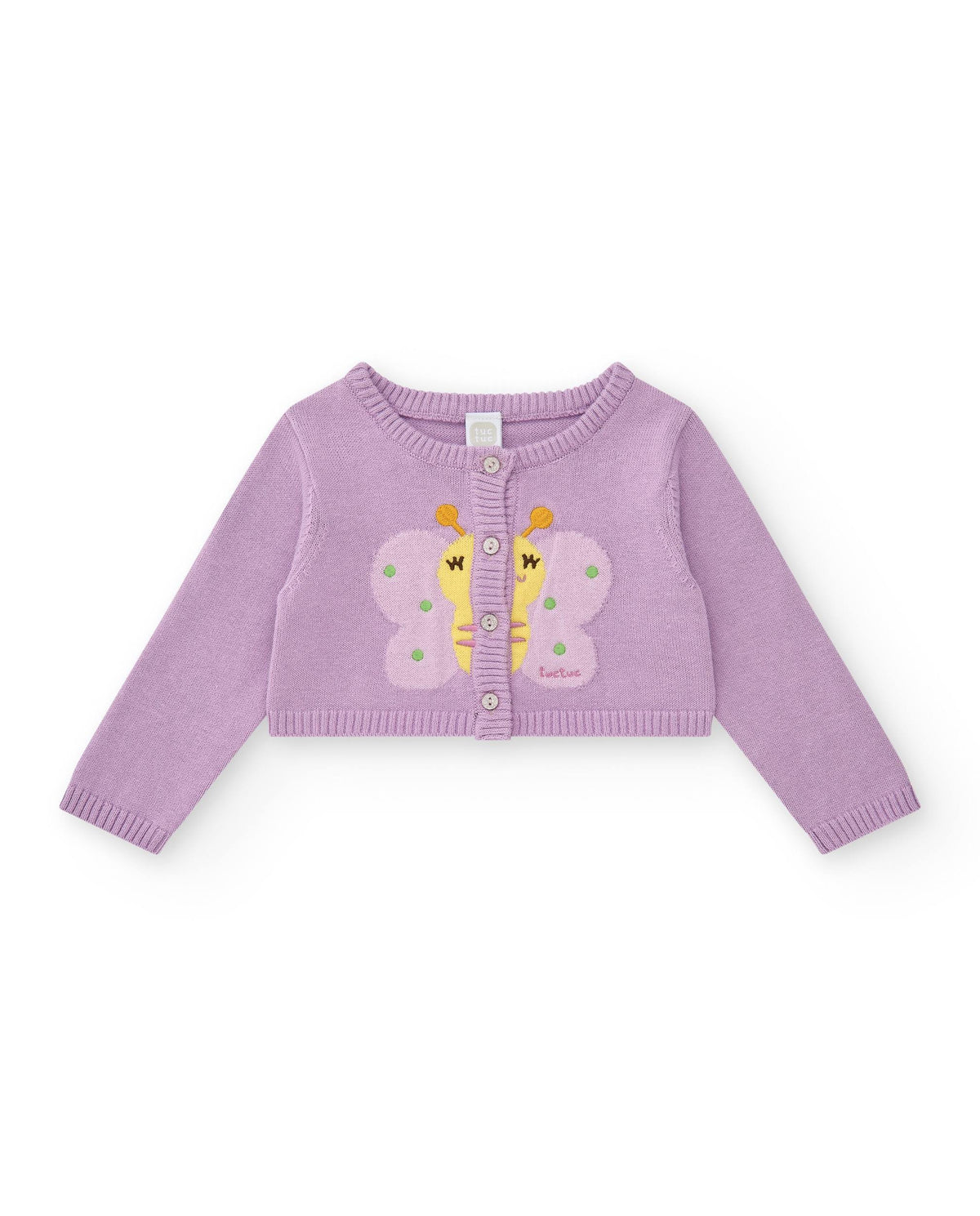 Chaqueta de tricot para niña color malva con bordado