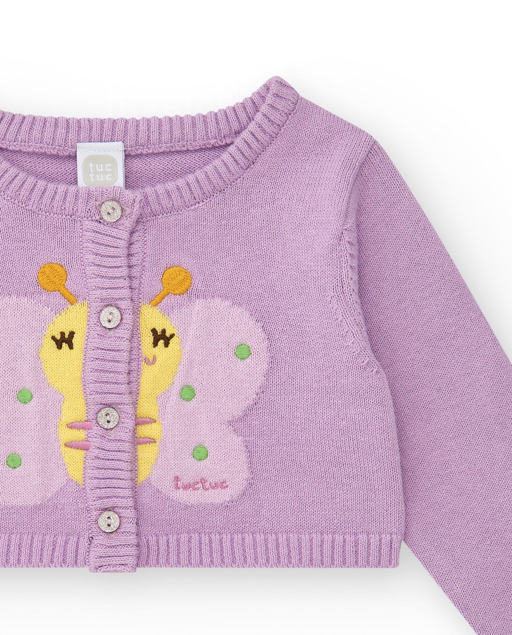 Chaqueta de tricot para niña color malva con bordado