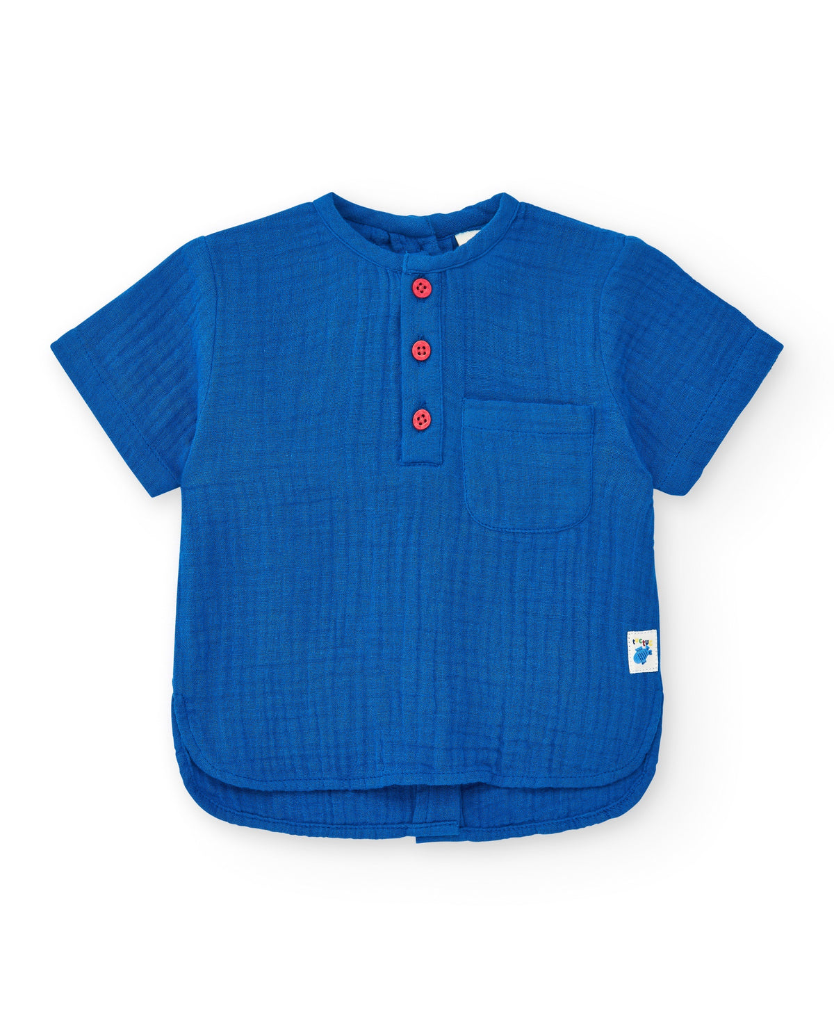 Conjunto de plana para niño con camisa azul de manga corta y