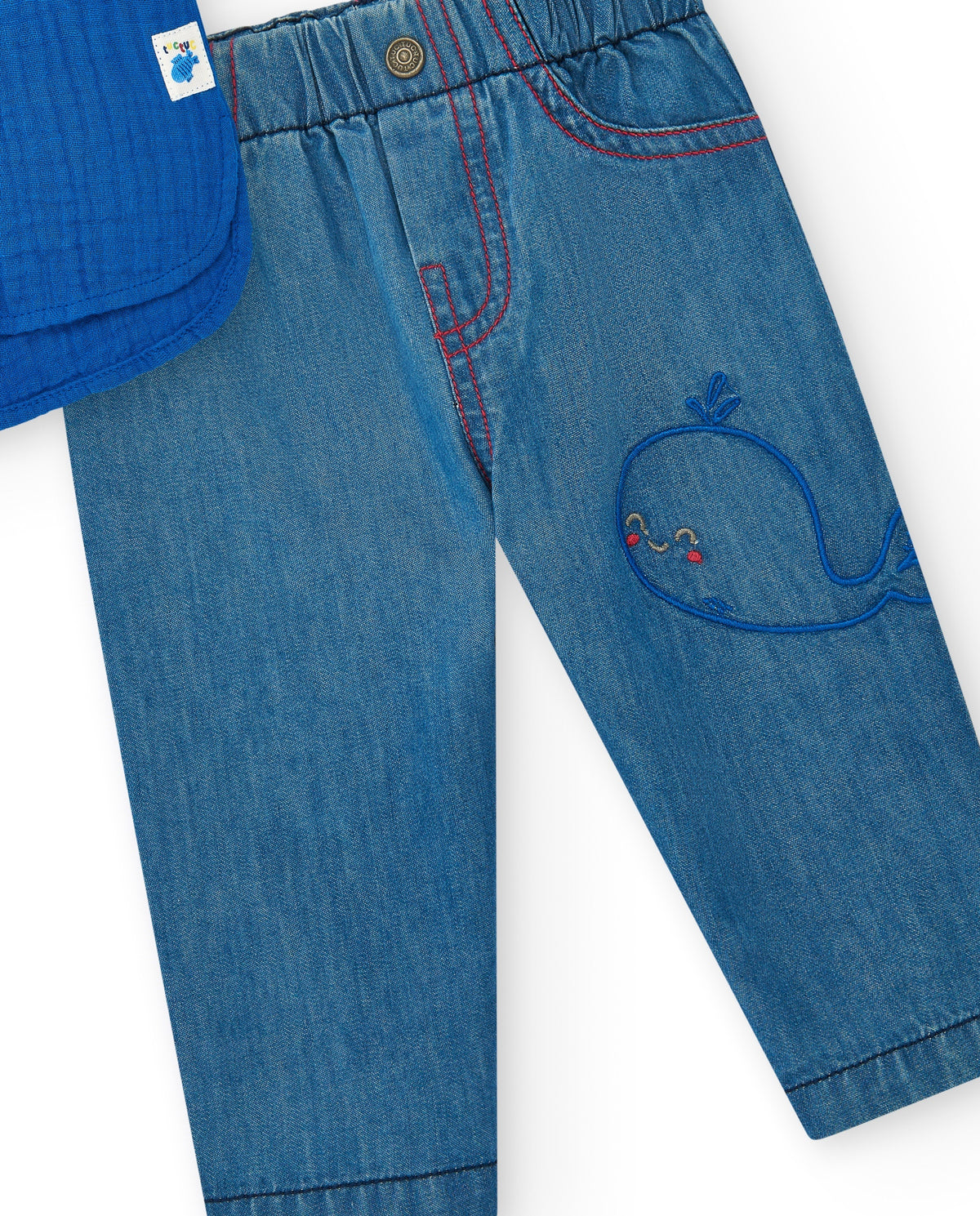 Conjunto de plana para niño con camisa azul de manga corta y