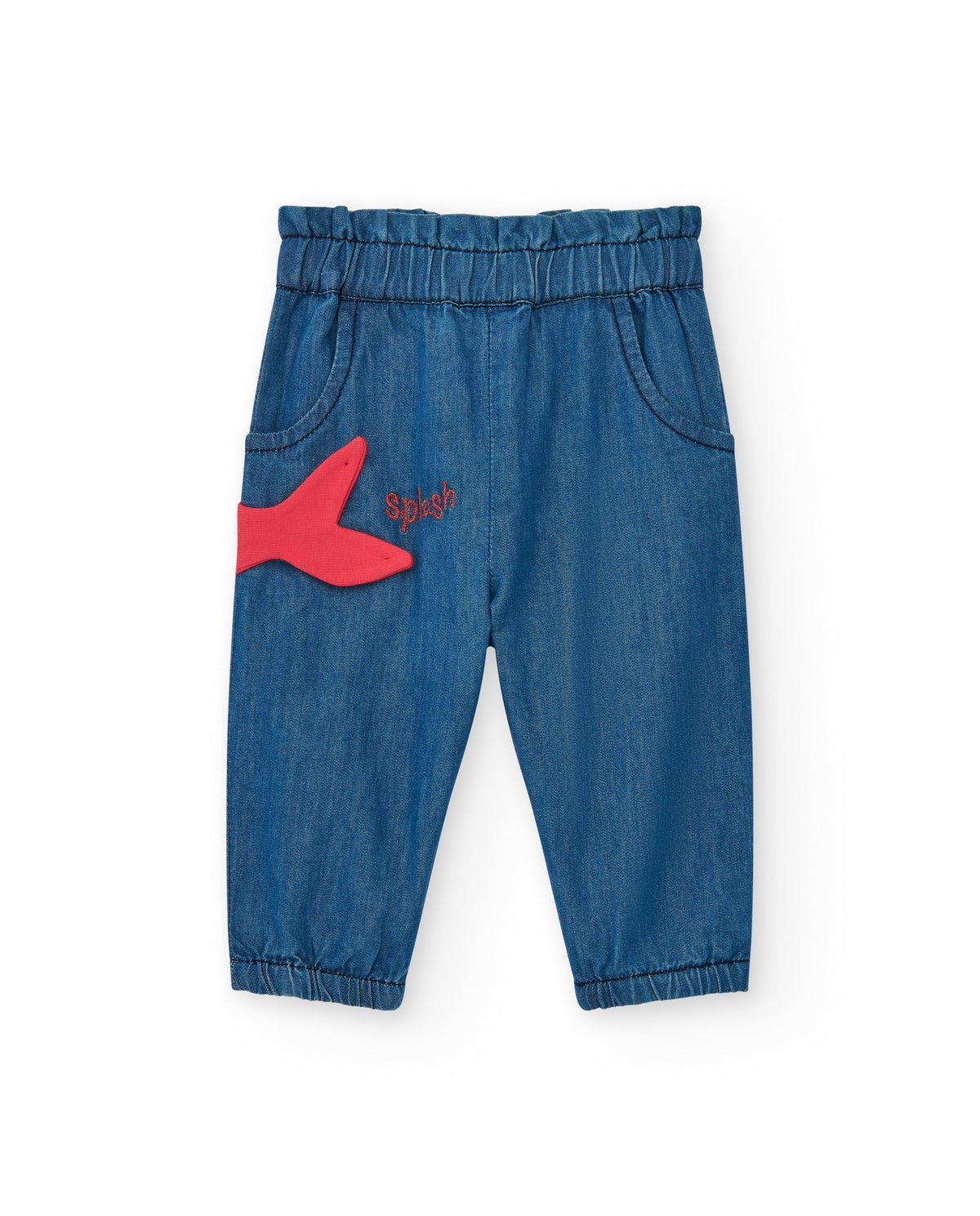 Conjunto para niña con camiseta roja de ballena y pantalón