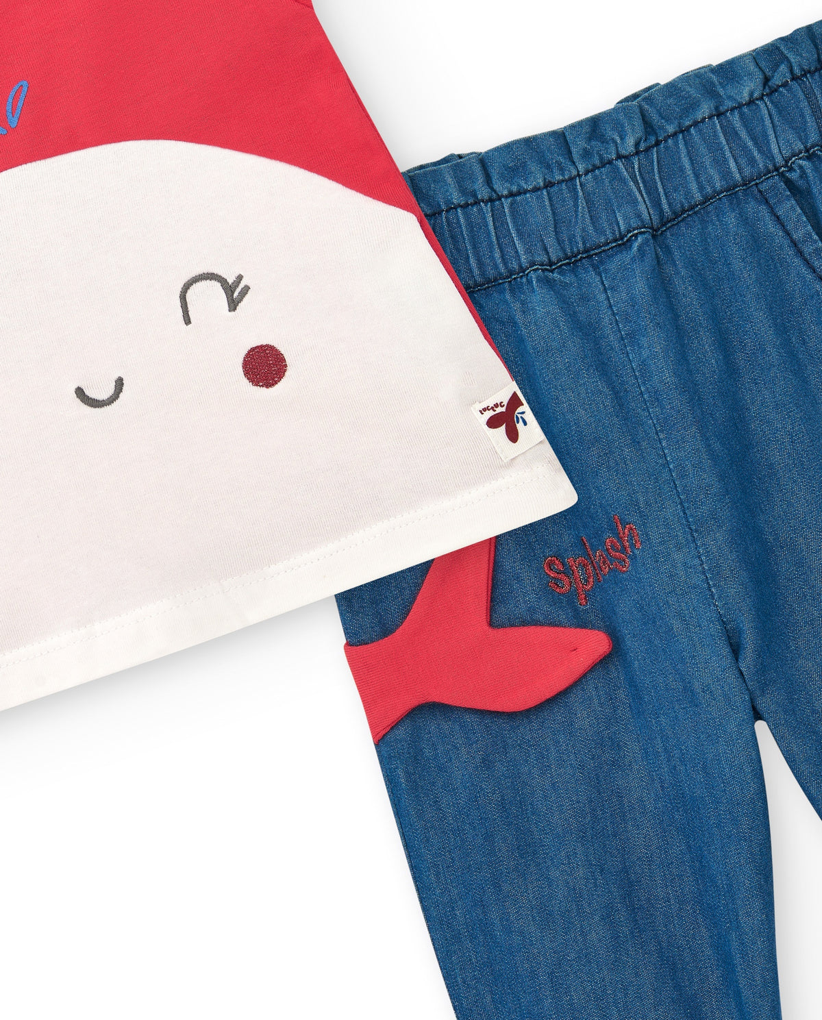 Conjunto para niña con camiseta roja de ballena y pantalón