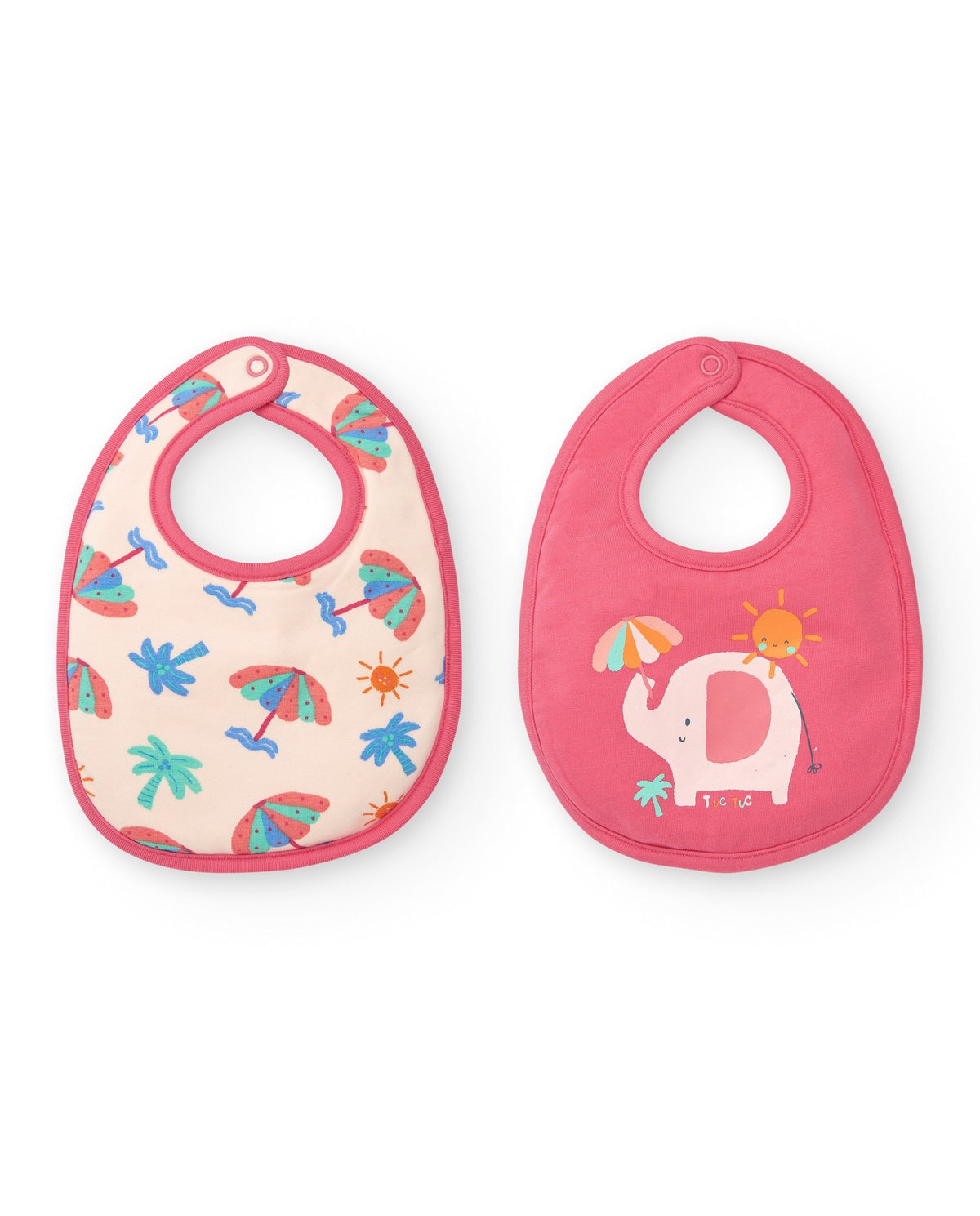 Pack de dos baberos para niña rosa con estampados de elefantes