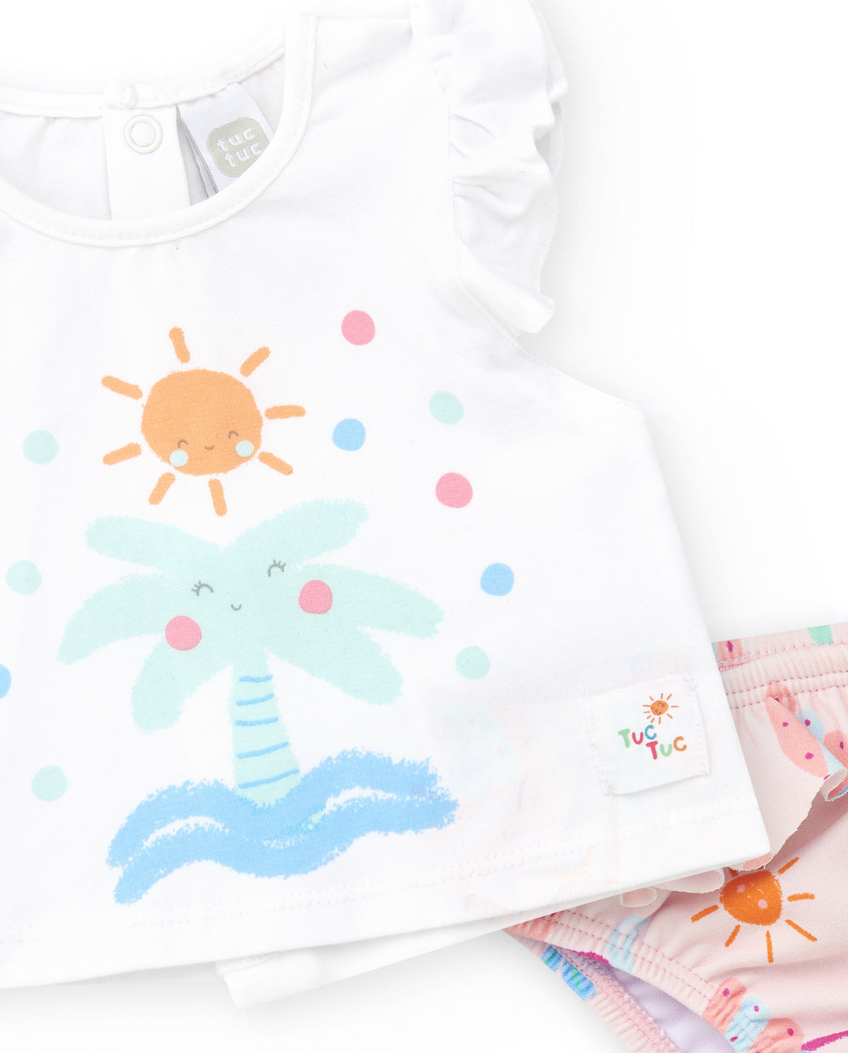 Conjunto de baño para niña con camiseta blanca de palmera y