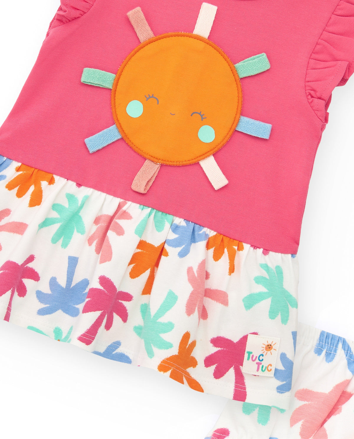 Conjunto fucsia para niña con vestido de sol y braguita con