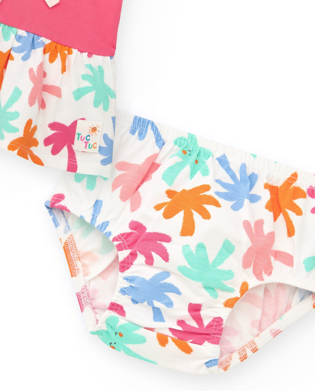 Conjunto fucsia para niña con vestido de sol y braguita con
