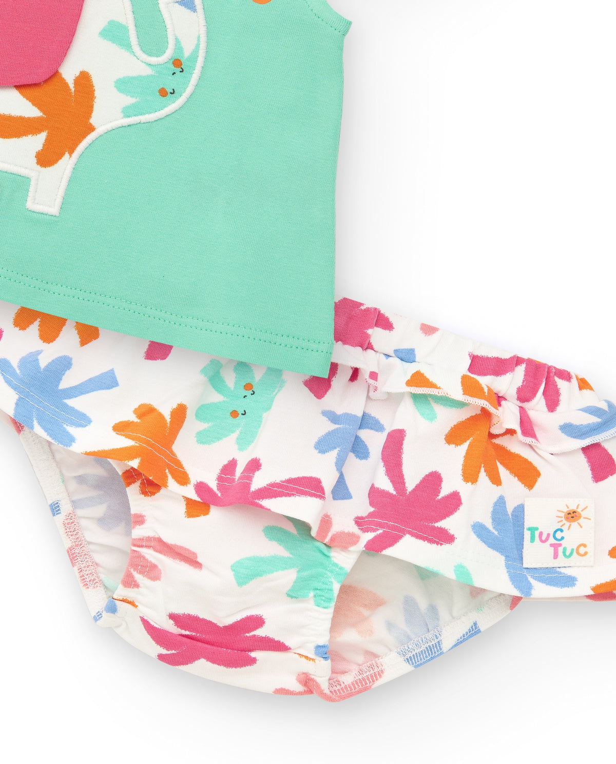 Conjunto verde para niña con camiseta de elefante y braguita