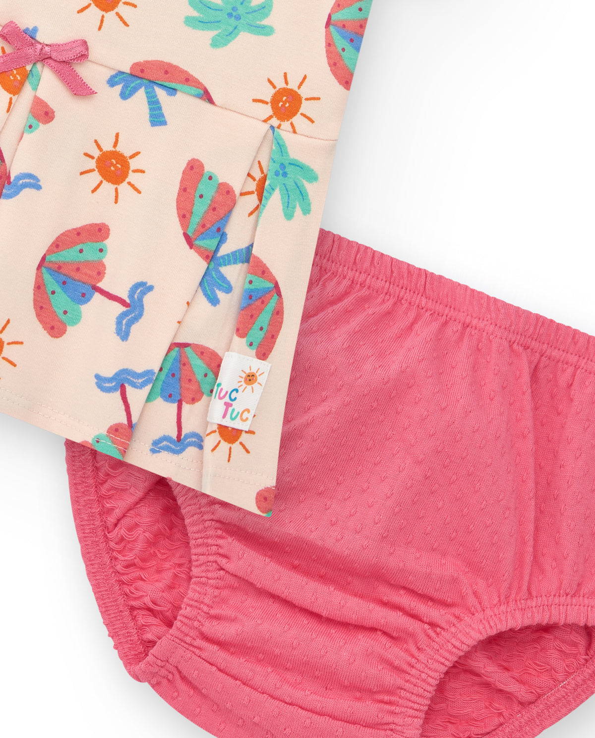Conjunto crema para niña con vestido de sombrillas y braguita