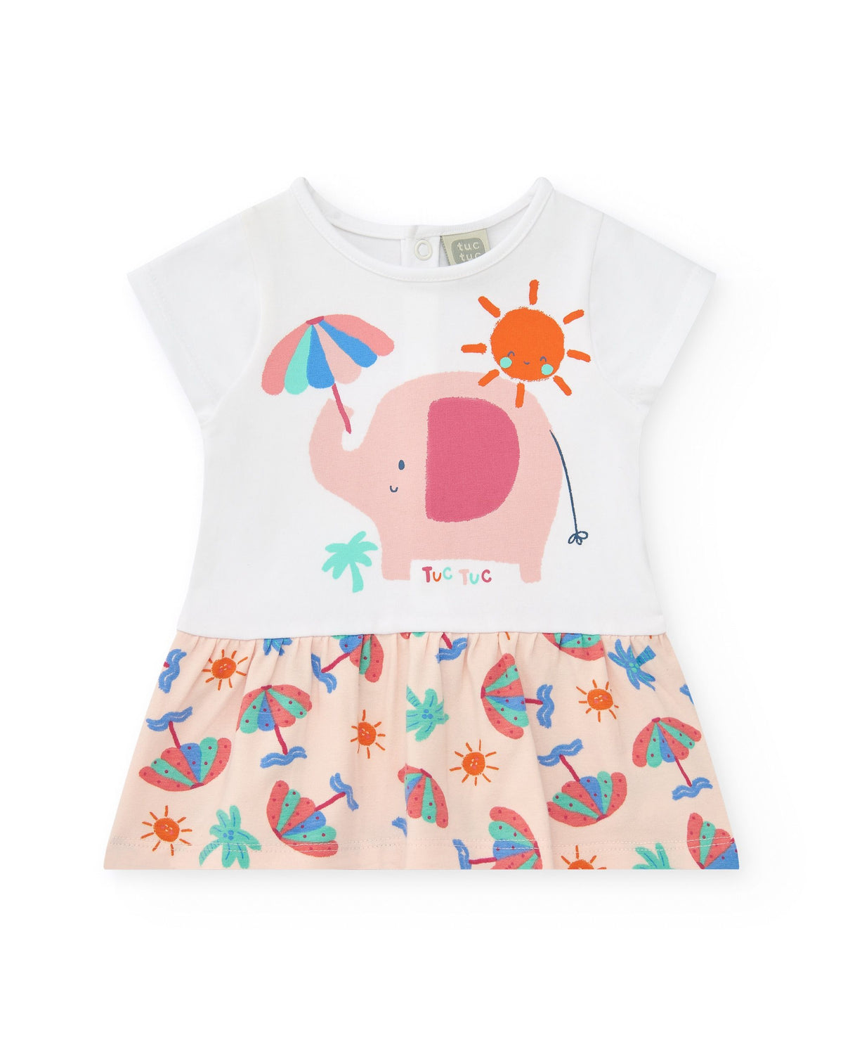 Conjunto blanco para niña con vestido de elefante y braguita