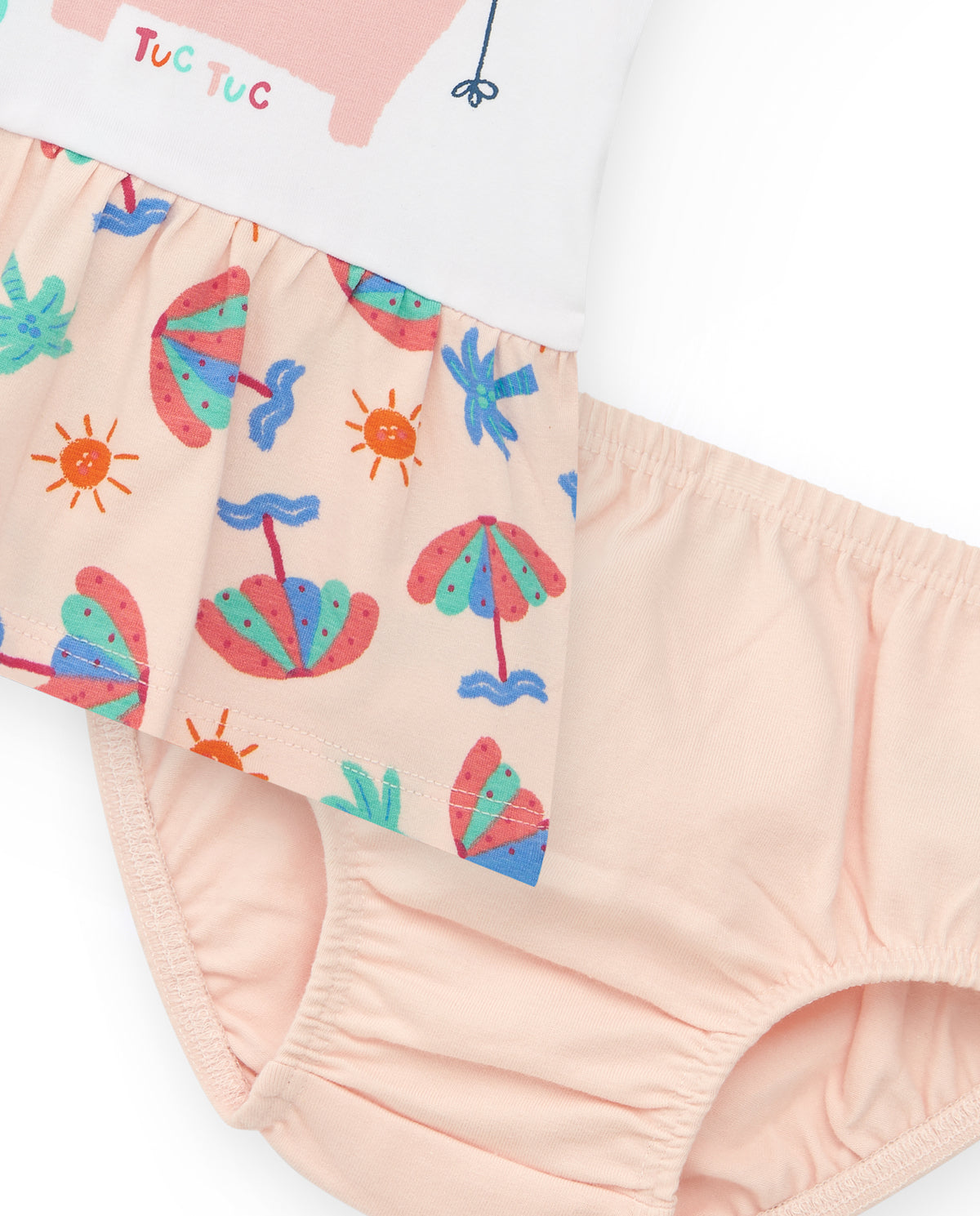 Conjunto blanco para niña con vestido de elefante y braguita