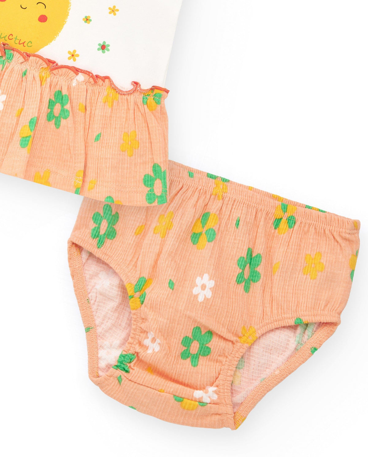 Conjunto para niña con blusa salmón y braguita amarilla con