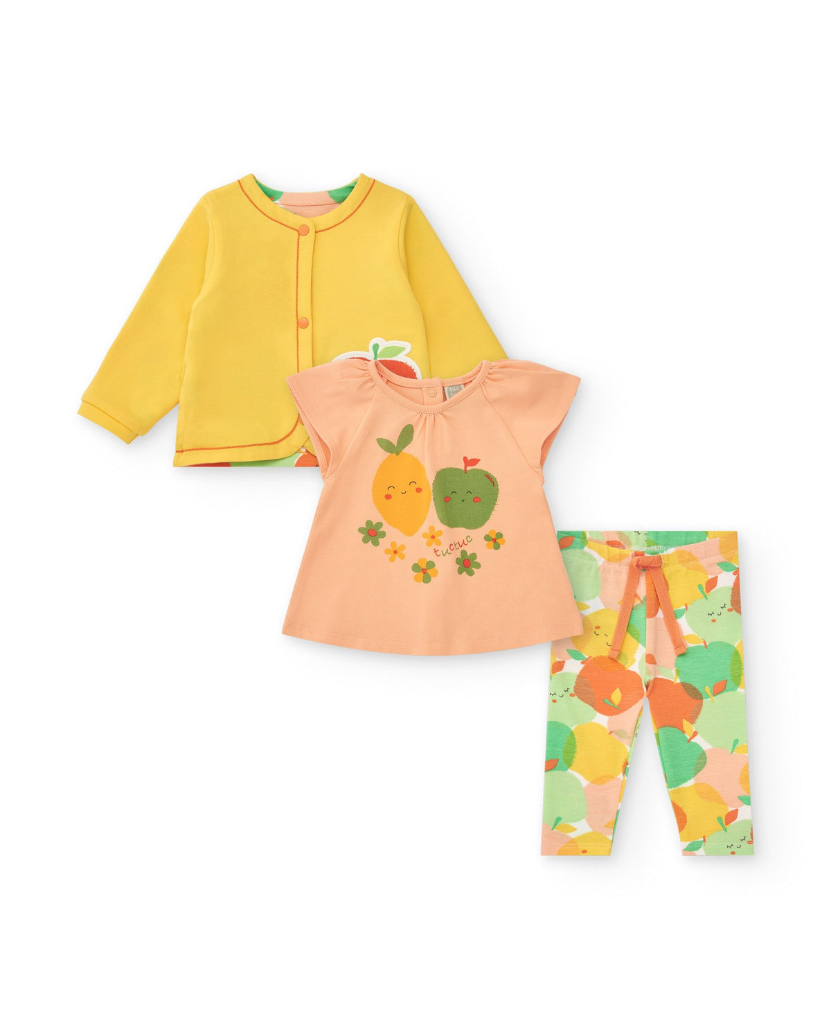 Conjunto de felpa para niña con camiseta de frutas, leggins