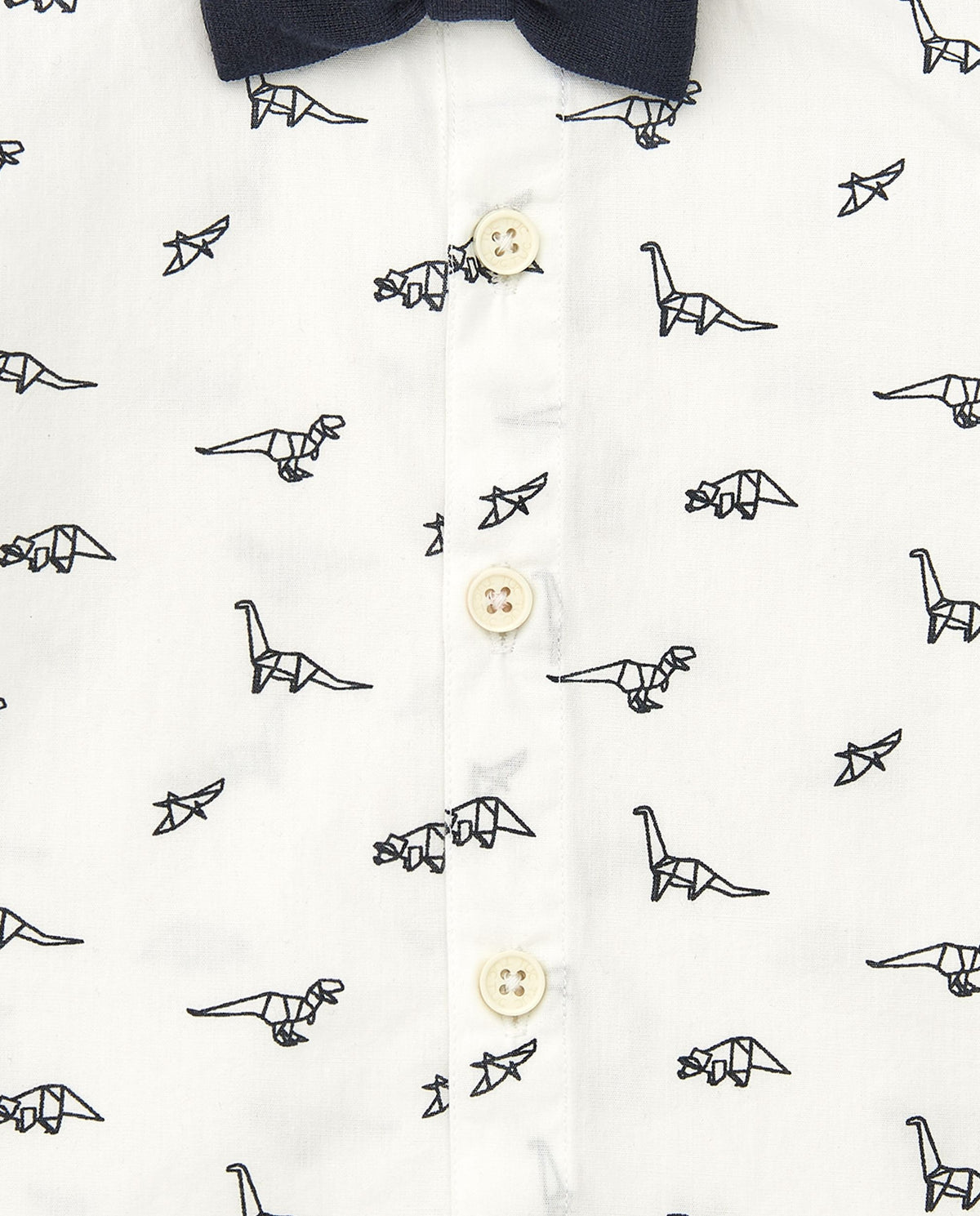 Camisa blanca para niño con dinosaurios y pajarita desmontable