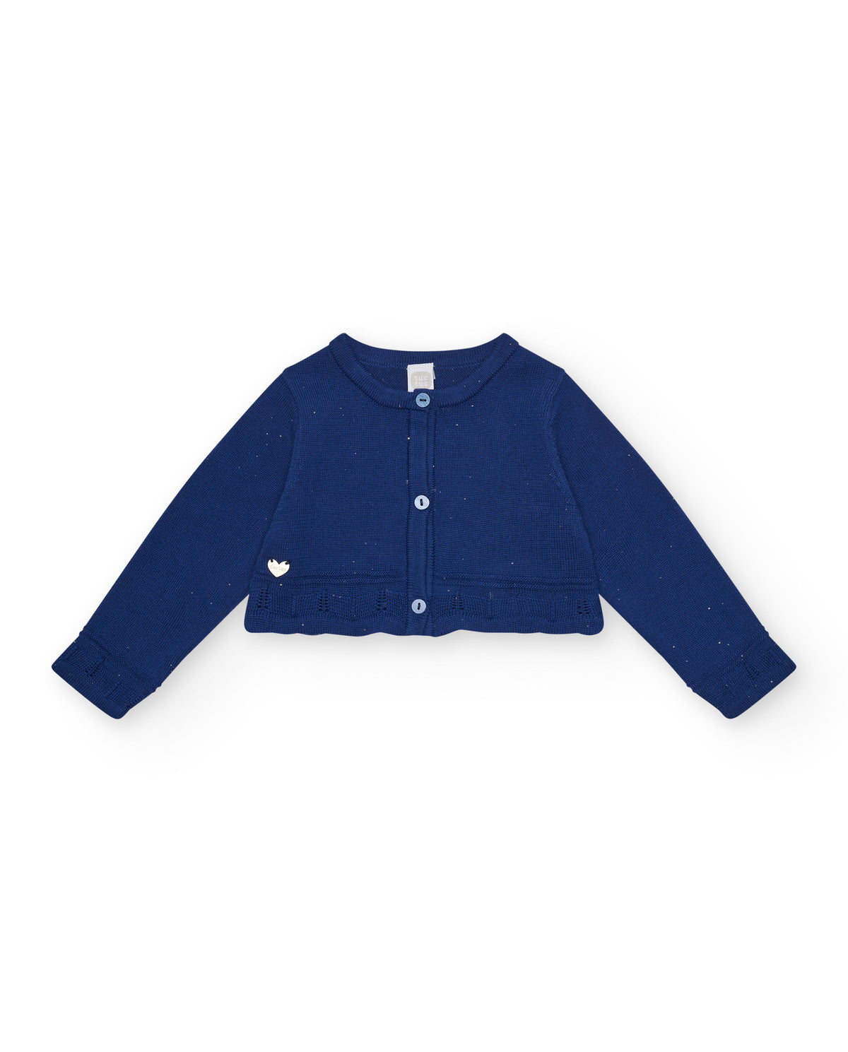 Chaqueta azul marino de tricot para niña con cuello redondo y