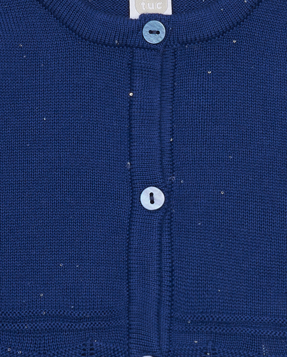Chaqueta azul marino de tricot para niña con cuello redondo y
