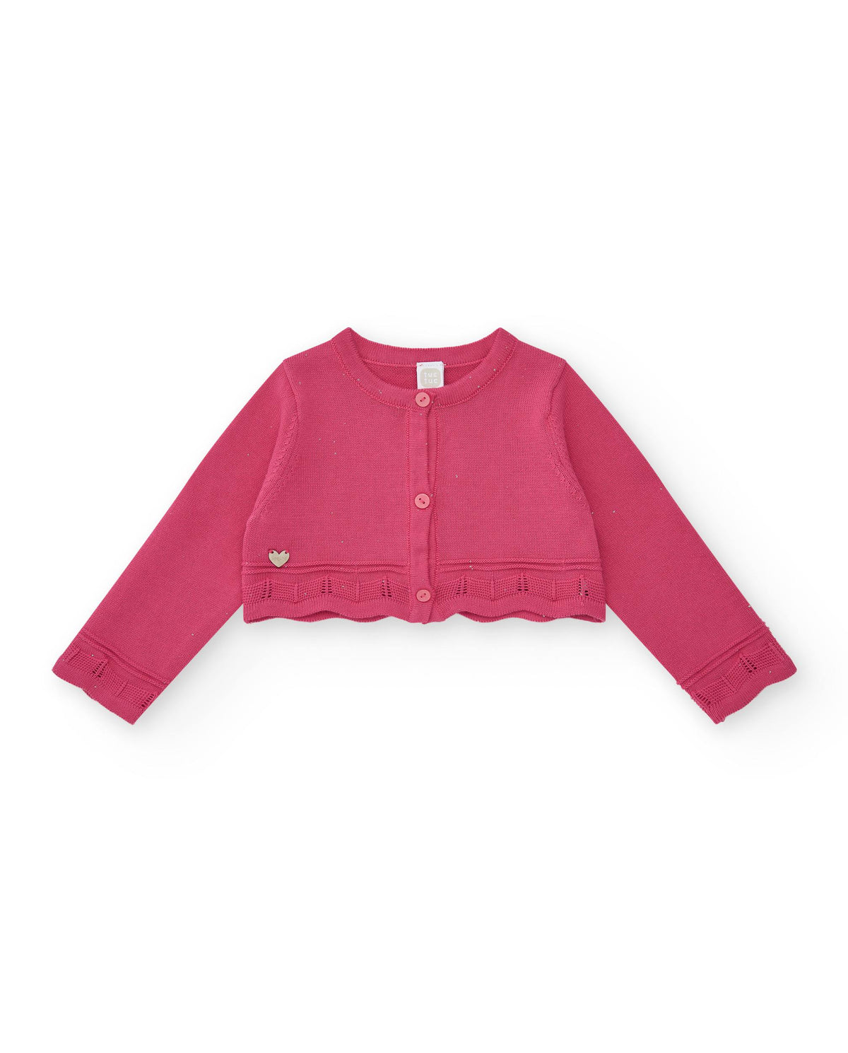 Chaqueta rosa corta para niña con aplique metálico
