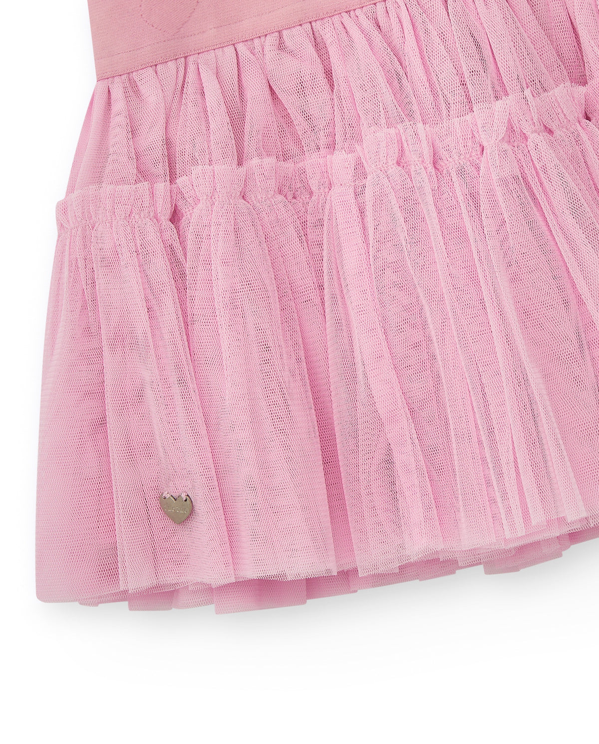 Falda rosa de tul para niña con cintura de corazones